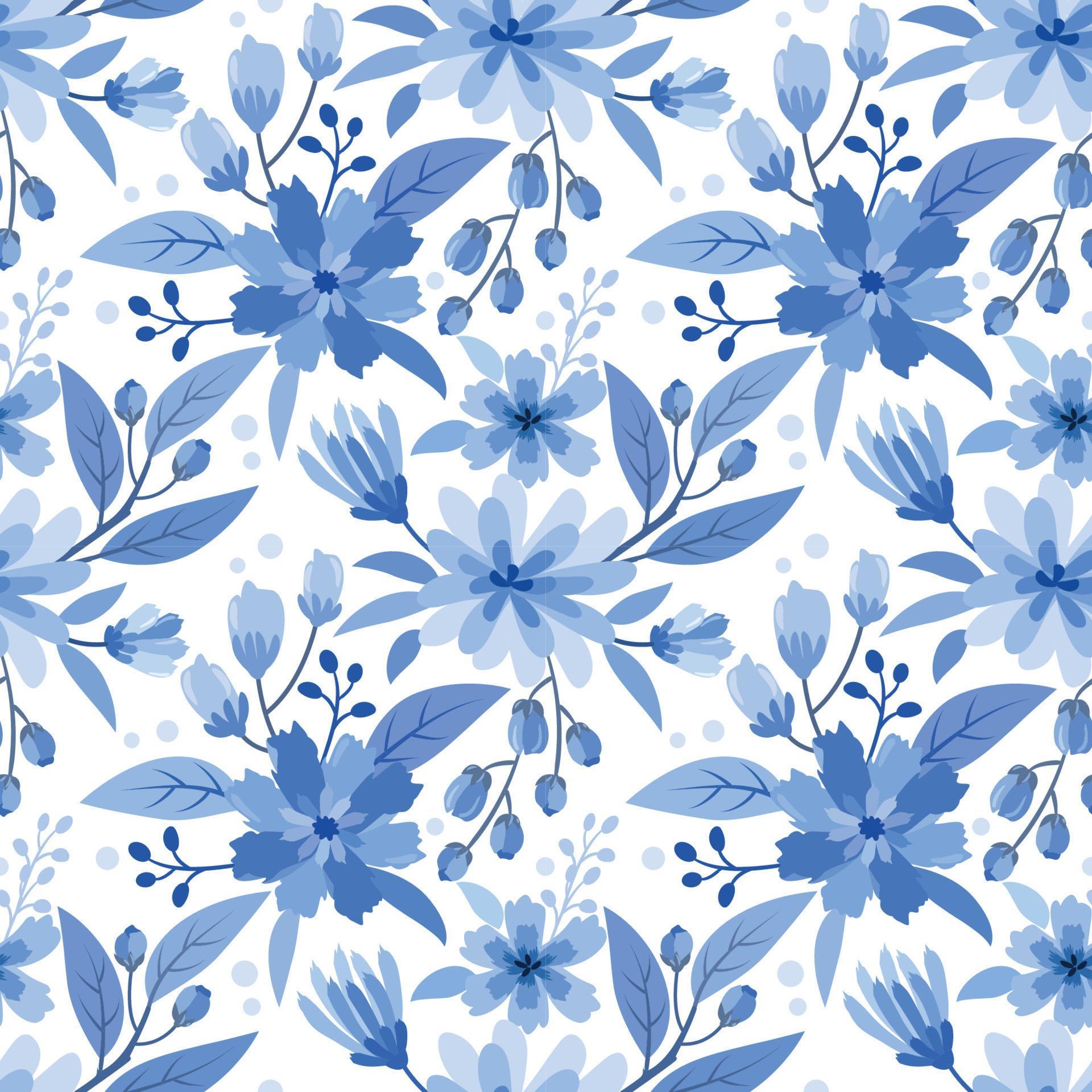 Blue monochrome flower design seamless pattern. Stock Free