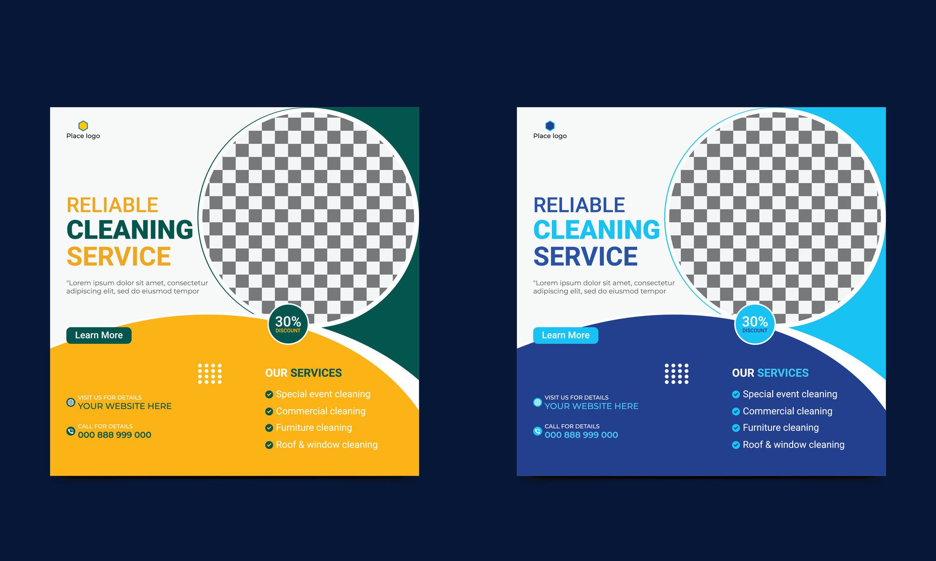 Reliable Cleaning service social media post square banner design and web banner design template. Free Vector