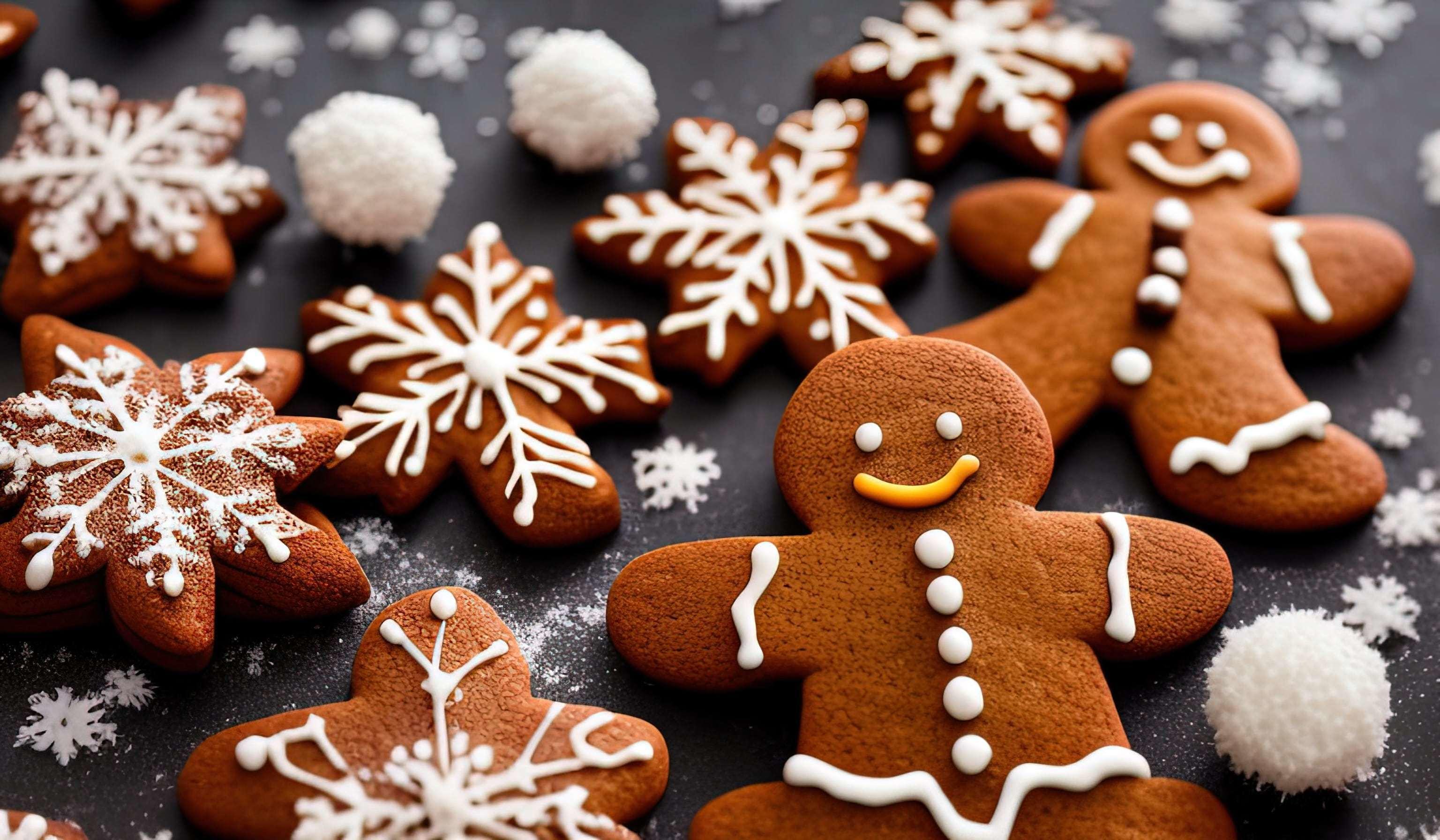 professional food photography of a Three gingerbread man cookies fall Stock Free