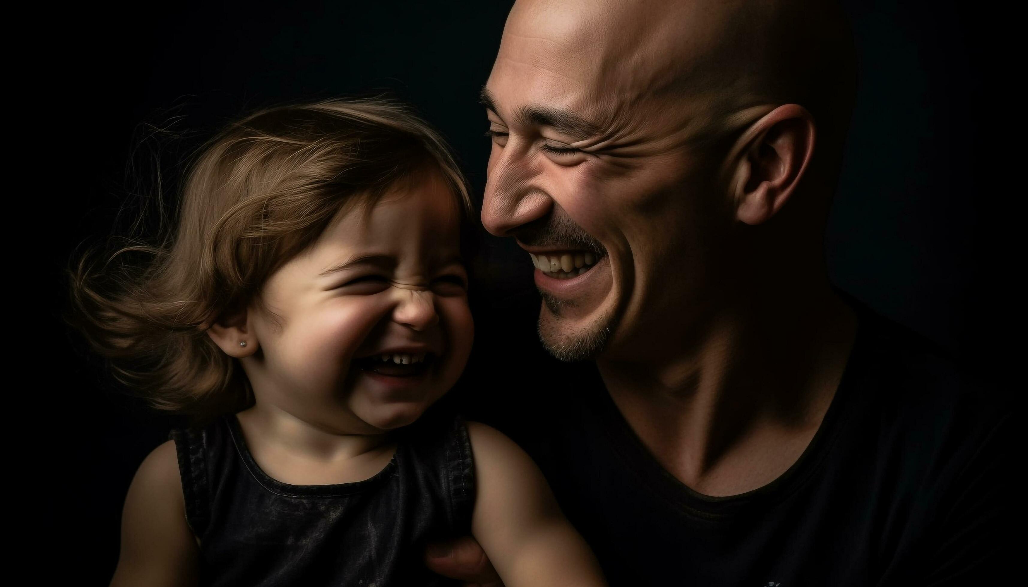 Family smiling, child happiness, father love, cheerful portrait, bonding joy generated by AI Stock Free