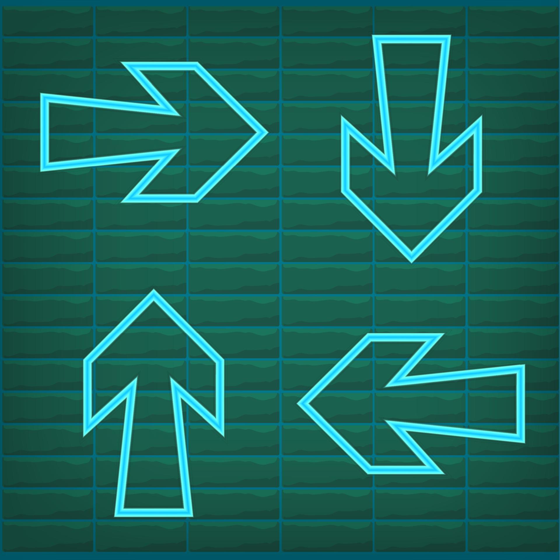 green turquoise or teal vector neon arrow icon on a brick wall background close-up. Bright design element Stock Free