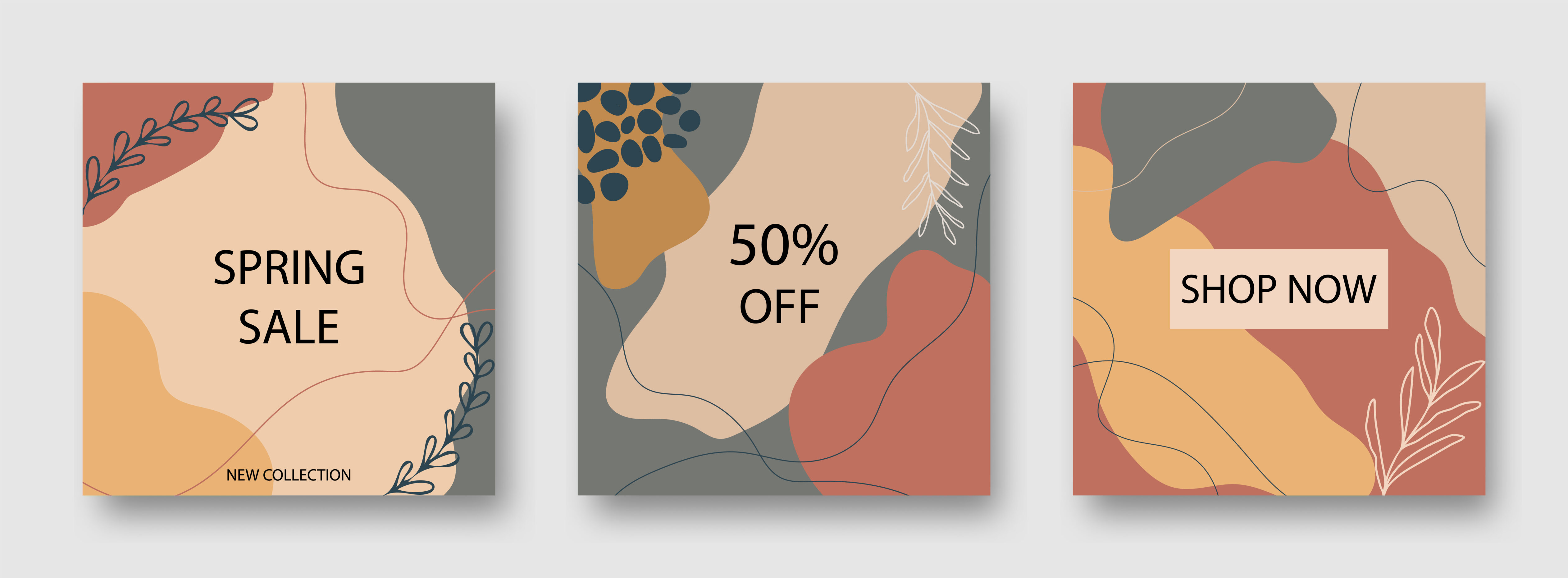 Brown and gray abstract shape sale banner set Free Vector