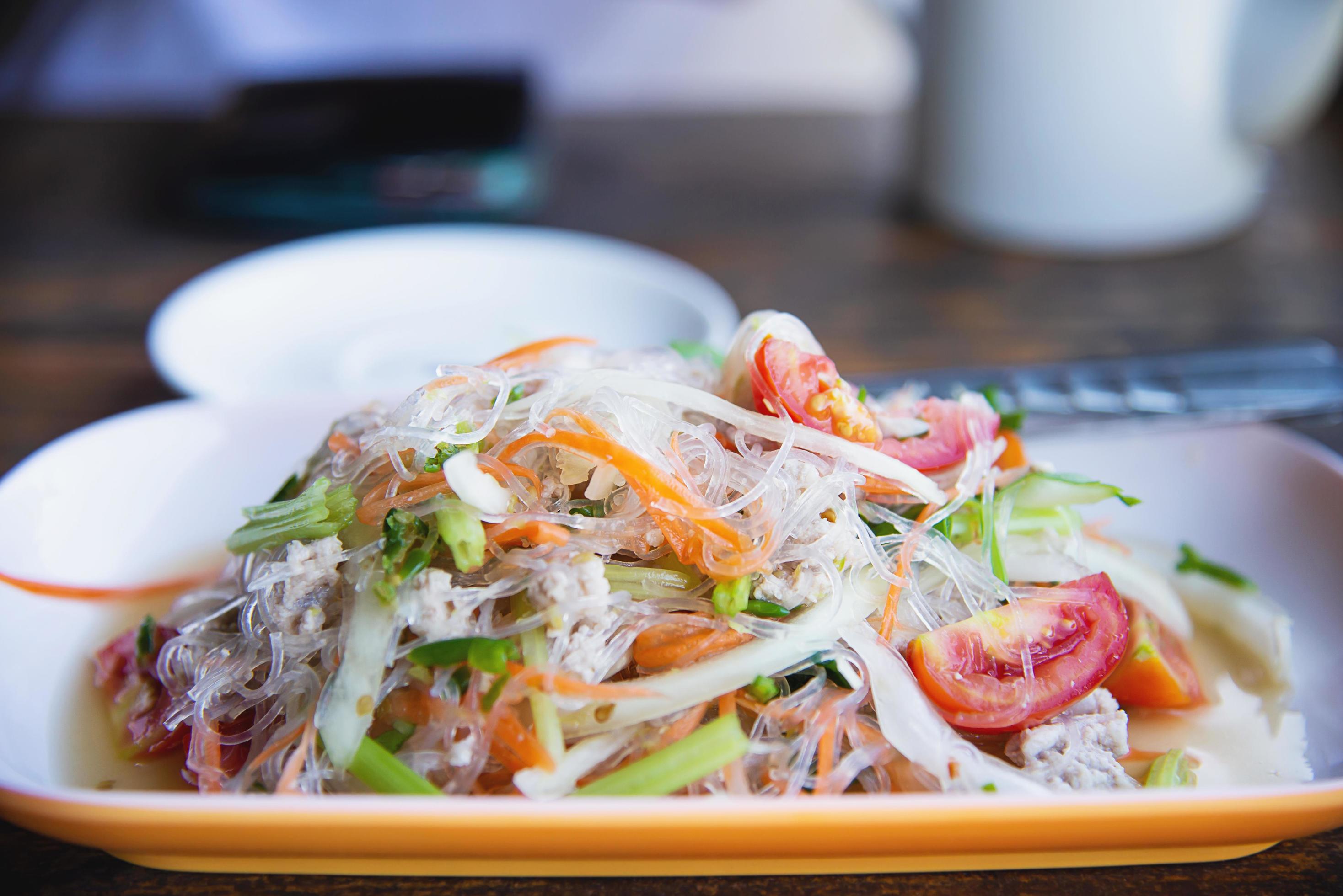 Traditional Thai food called Glass Noodle Pork Nut Spicy Salad Stock Free