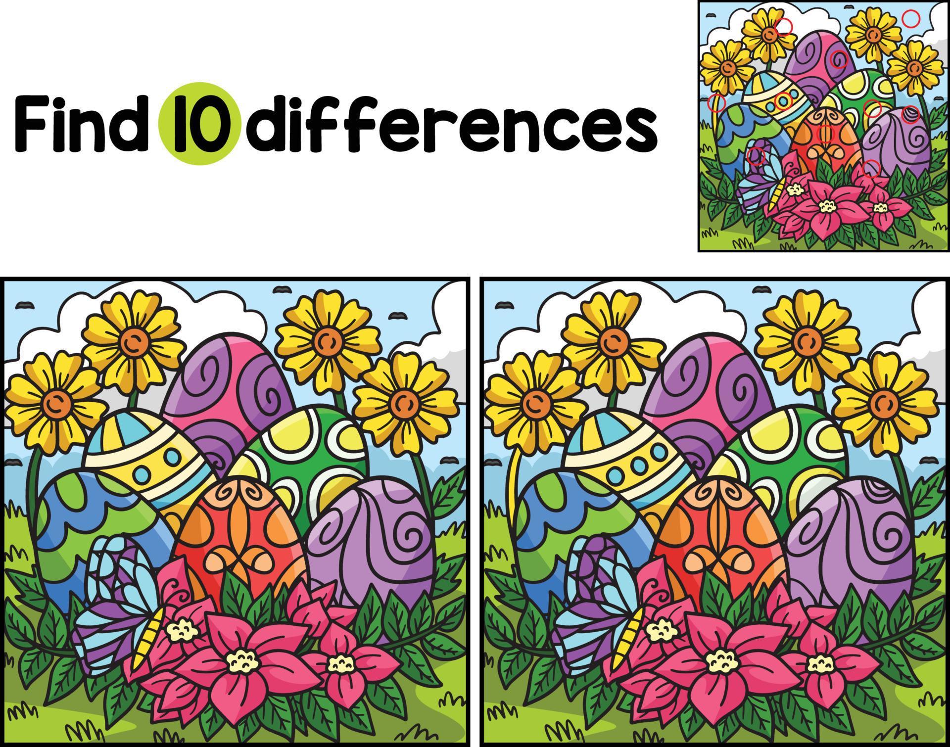 Easter Eggs with Flowers Find The Differences Stock Free