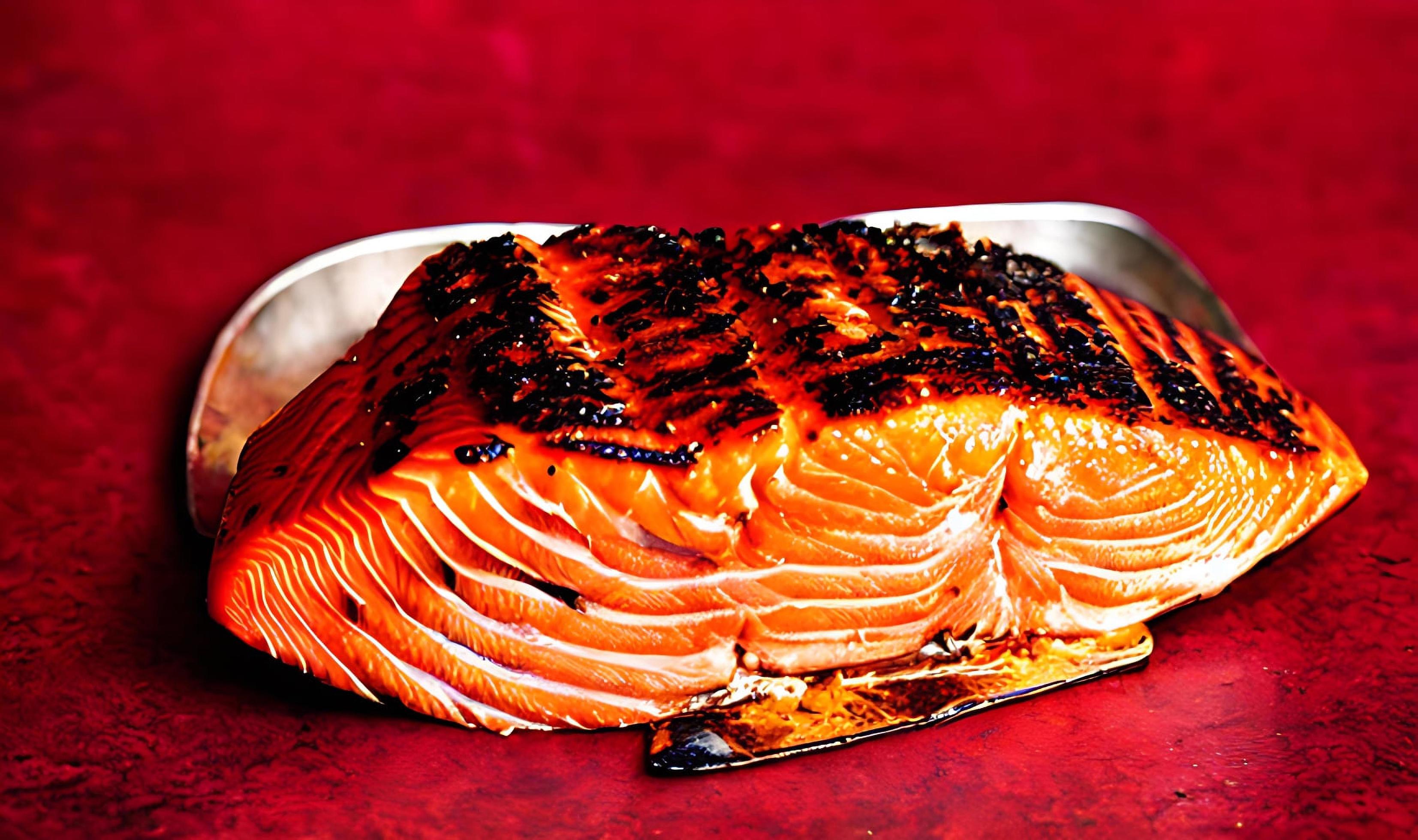 Grilled salmon. Healthy food baked salmon. Hot fish dish. Stock Free