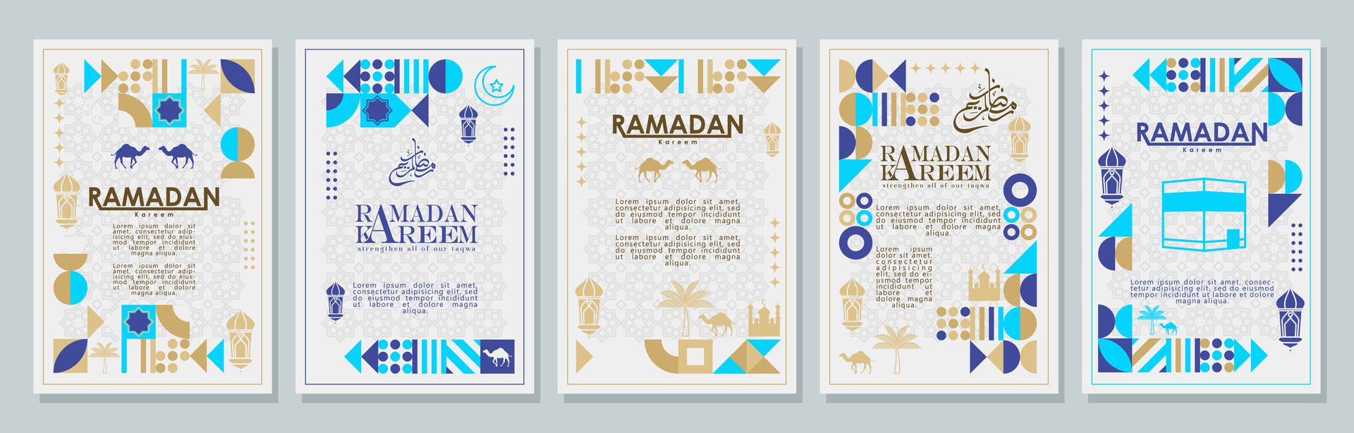 Islamic greeting card set template with ramadan for wallpaper design Poster, media banner Free Vector