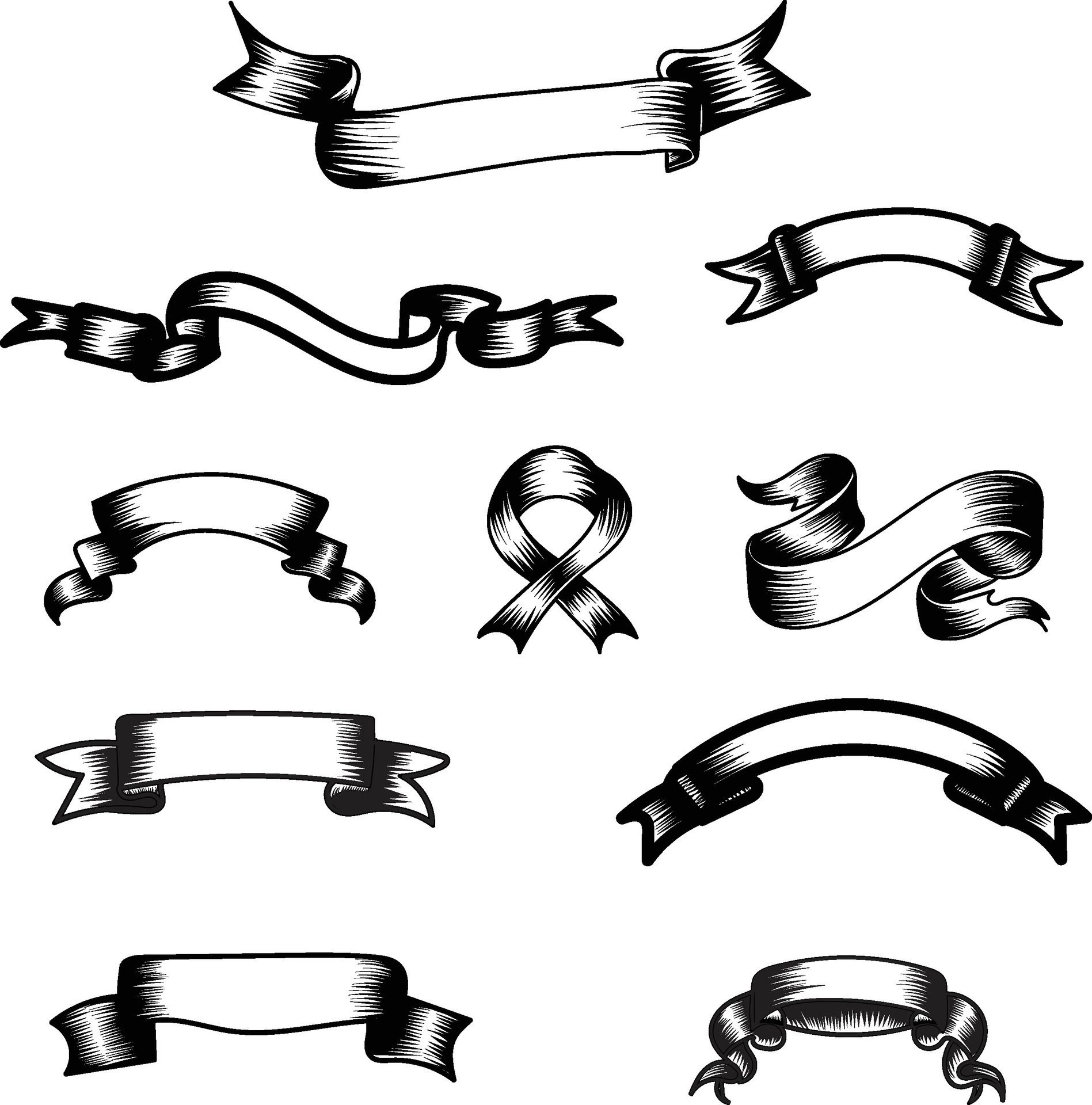 set of banners ribbon design black and white color Free Vector