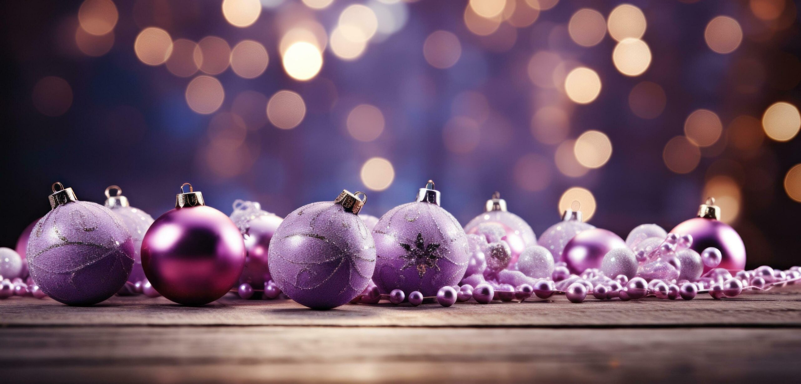 christmas baubles sitting on top of a wooden table with snowflakes, Free Photo