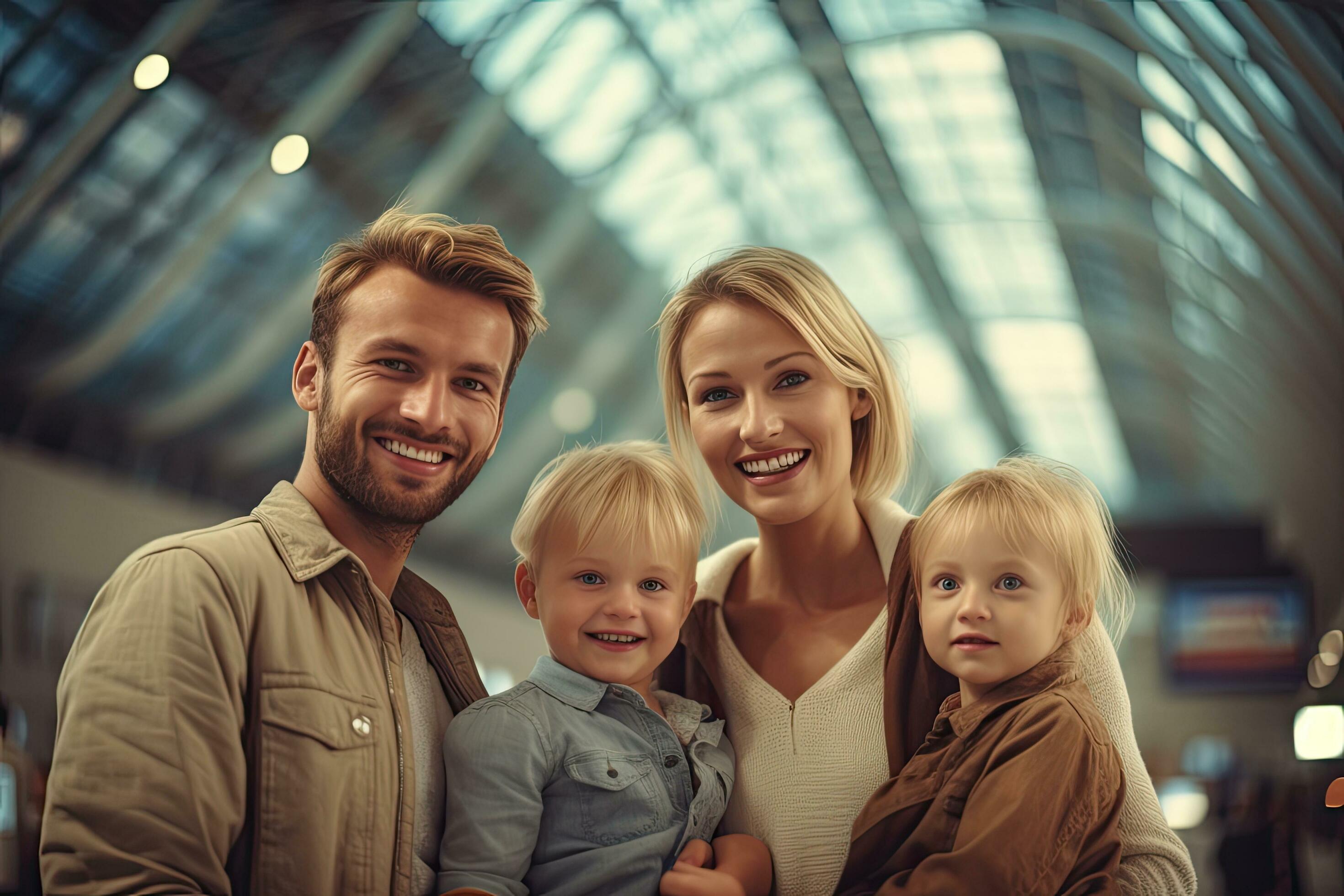 Happy family in the airport ,Generative AI Stock Free