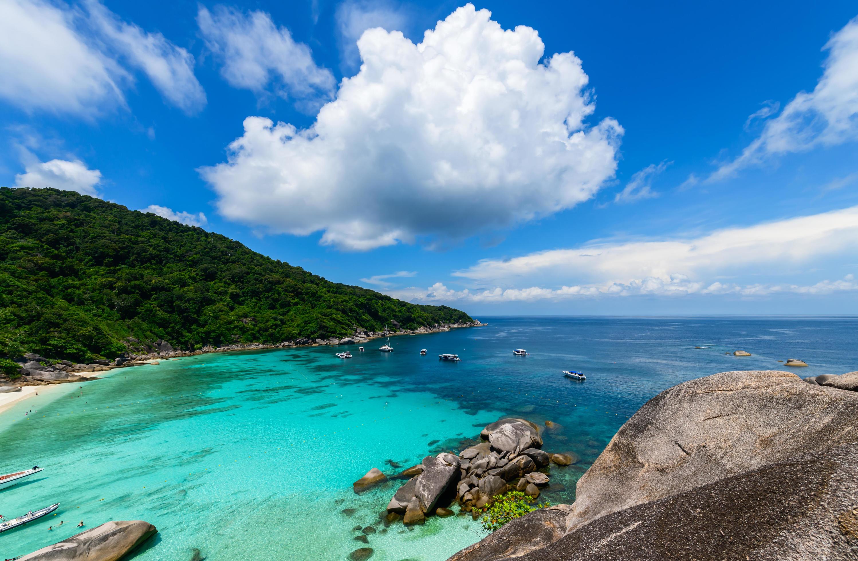 Panoramic view of Koh.8 Similan Island with white cloud and blue sky, travel on summer concept Stock Free