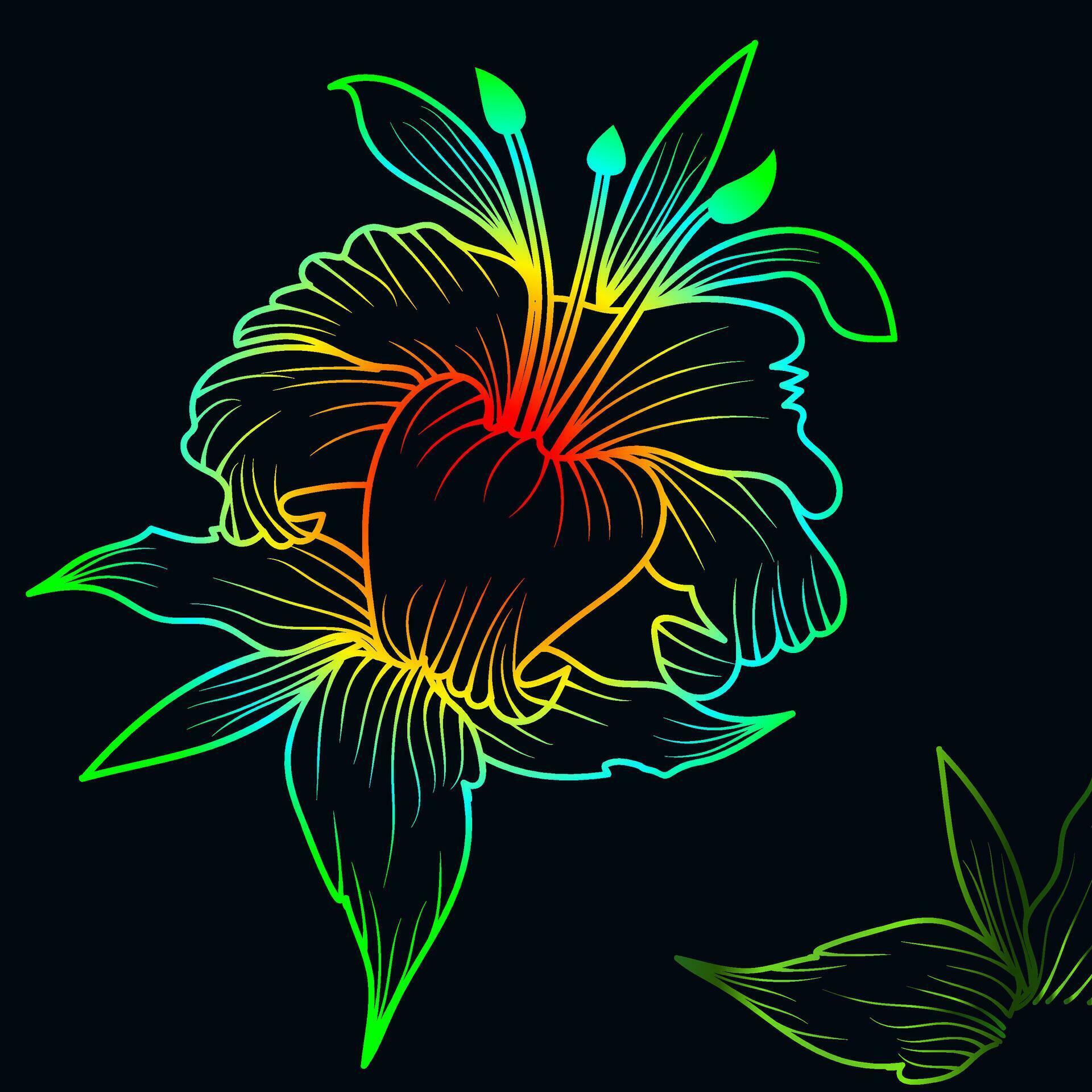Rainbow color line art floral vector illustration, colorful vintage decorative vector template, rainbow color flower ornaments. Stock Free and Free SVG