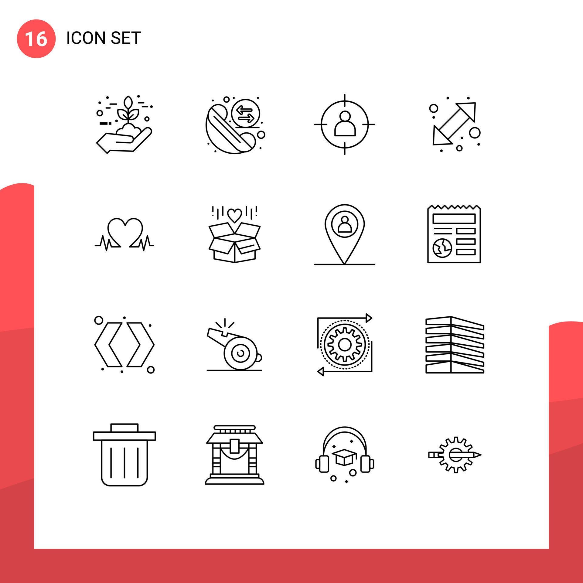 User Interface Pack of 16 Basic Outlines of up down go redial arrow target Editable Vector Design Elements Stock Free