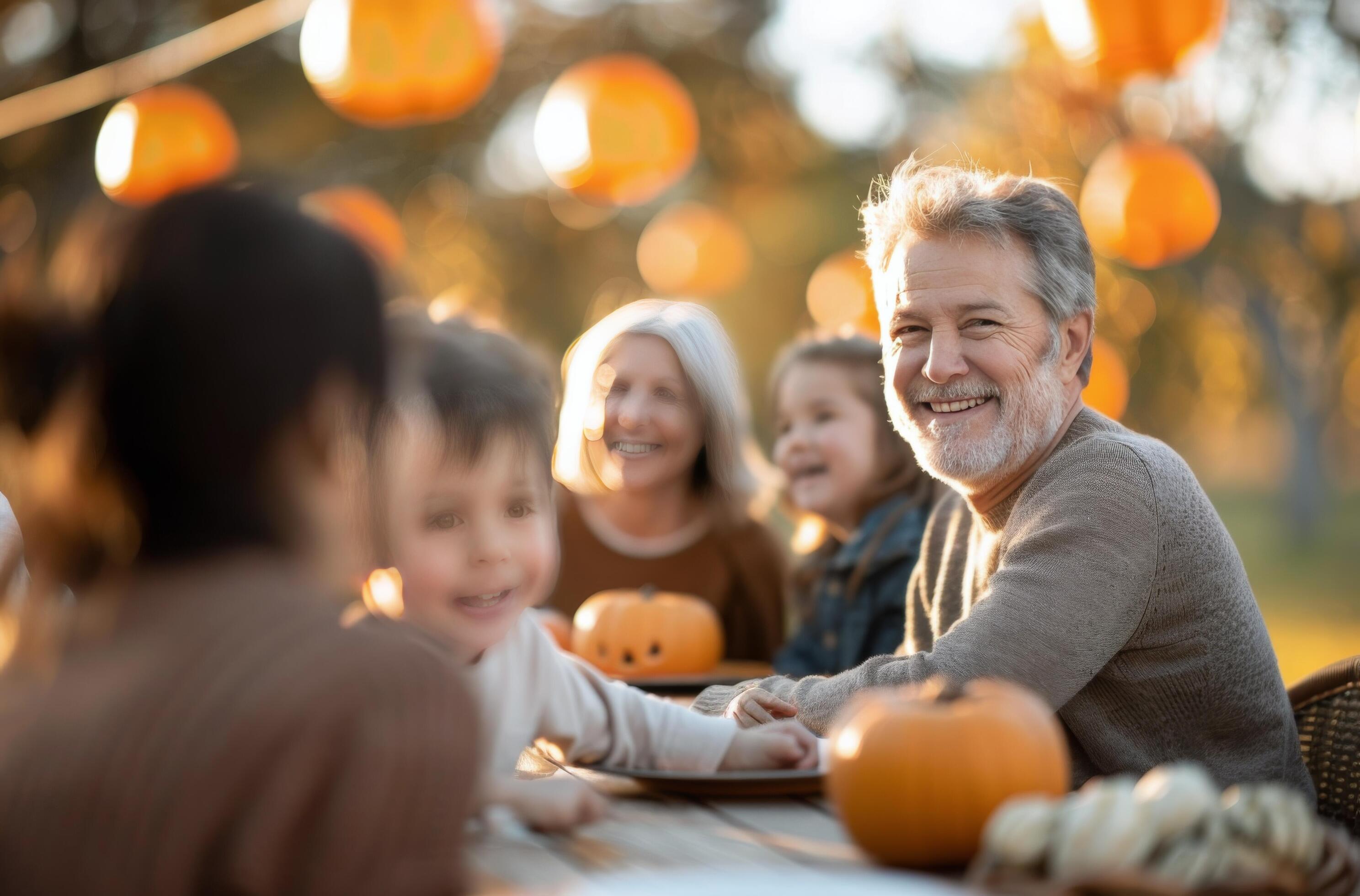 Family Gathering With Pumpkins Stock Free