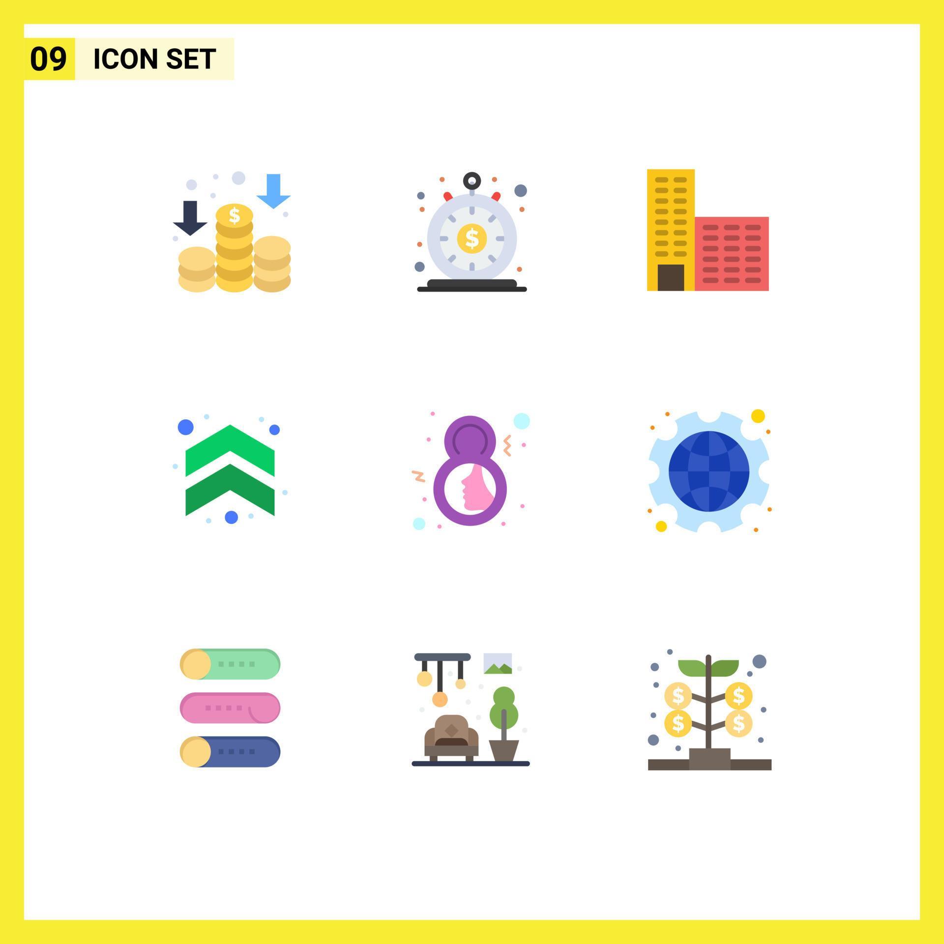 Group of 9 Flat Colors Signs and Symbols for female day architecture direction arrows Editable Vector Design Elements Stock Free