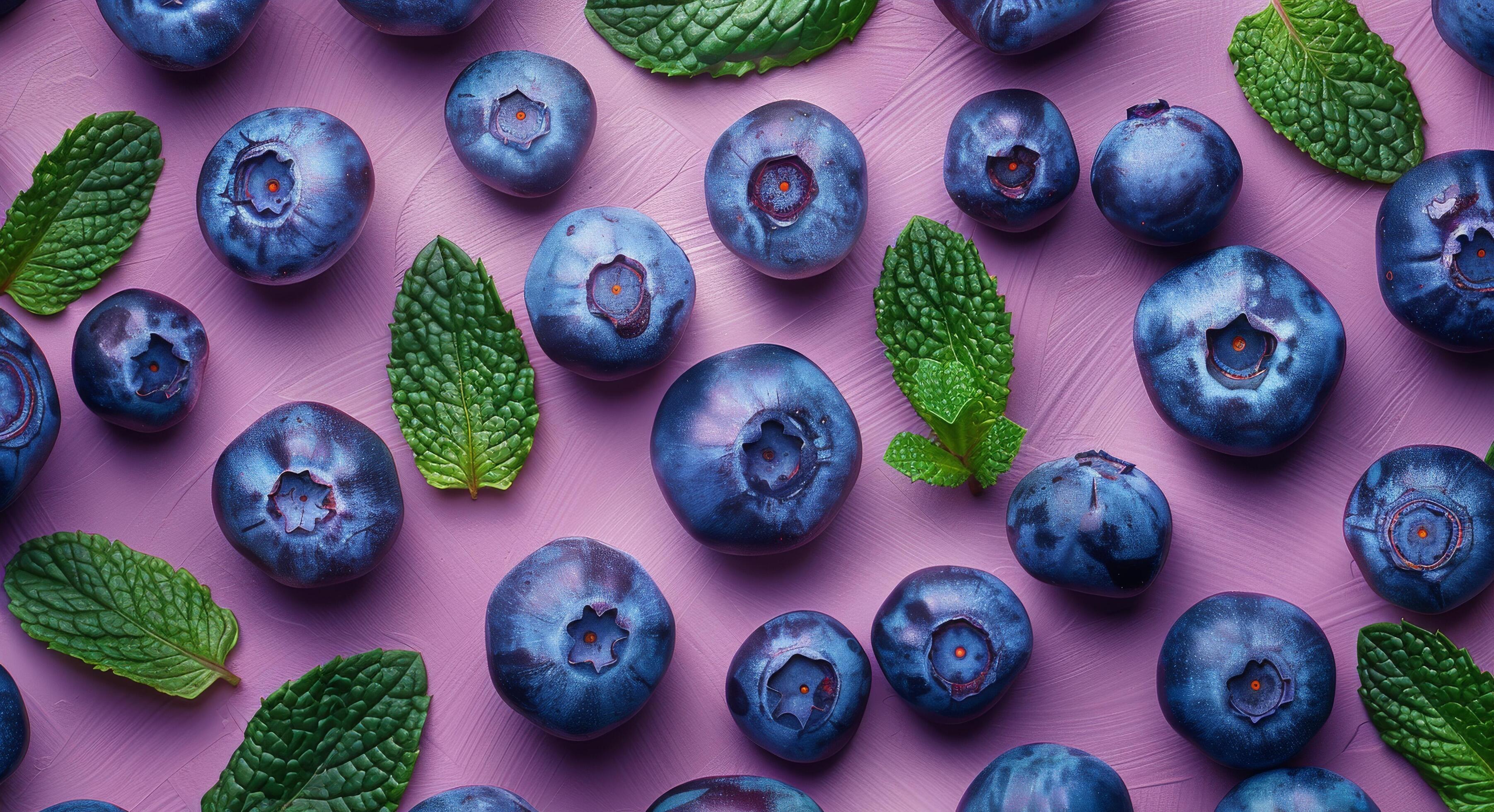 Blueberries and Mint on Purple Background Stock Free