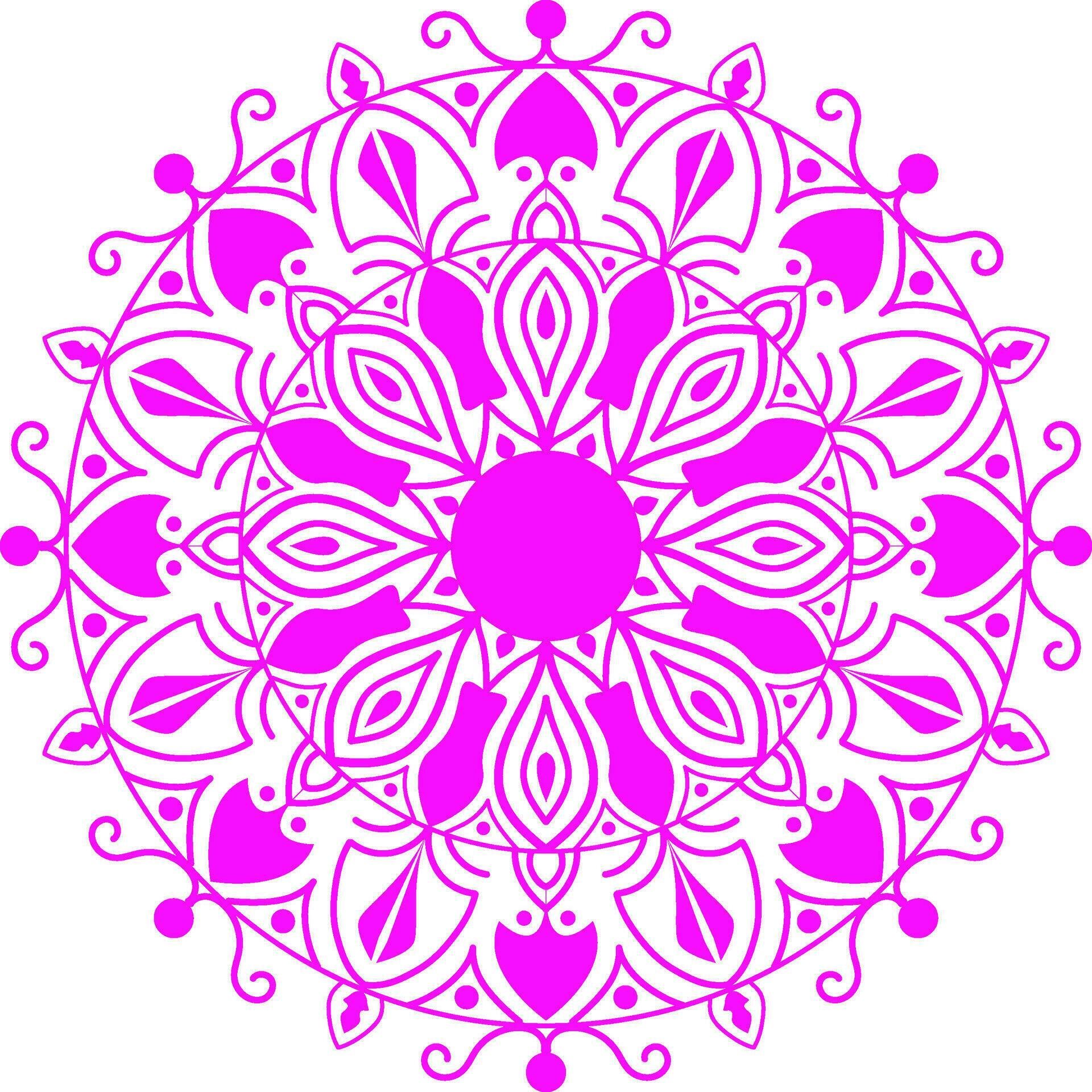 A pink circular mandala design with a flower in the center Stock Free