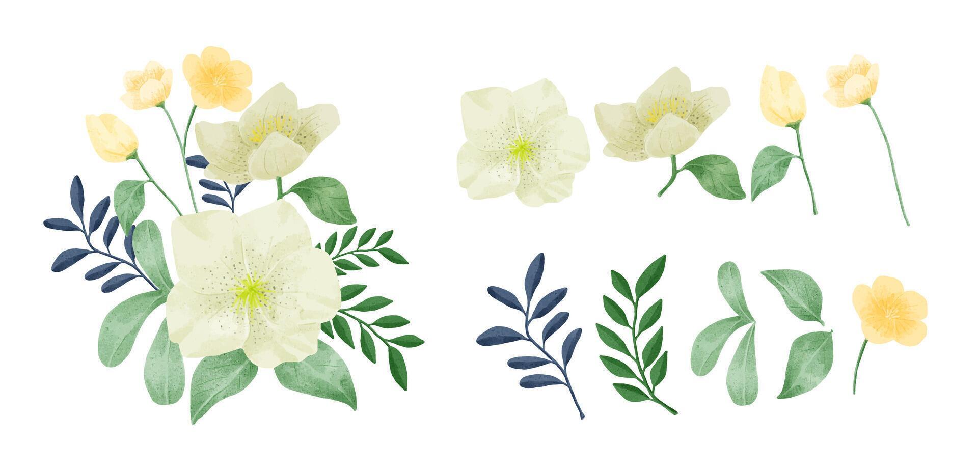 A set of flowers painted in watercolor Stock Free