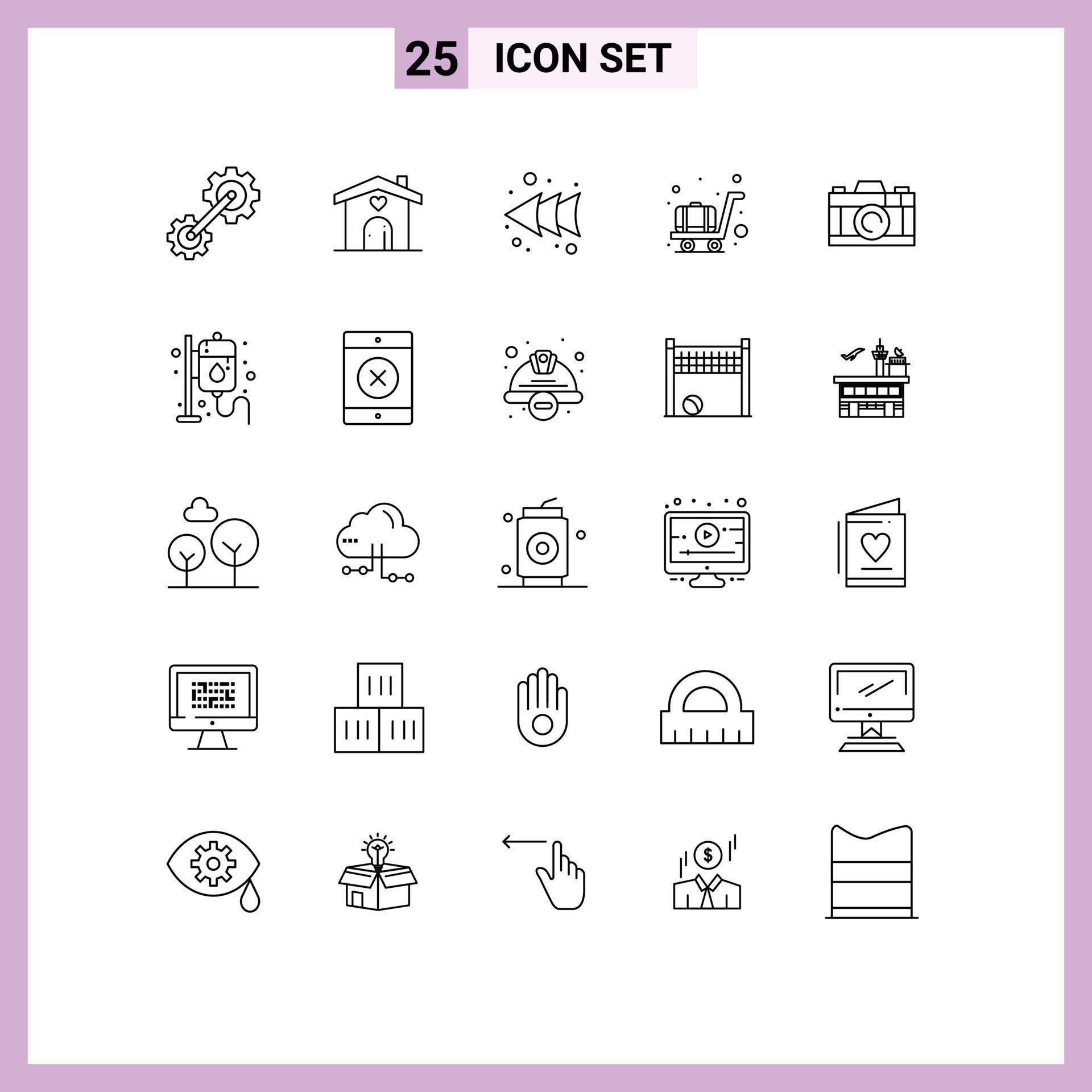 Stock Vector Icon Pack of 25 Line Signs and Symbols for drip picture arrow camera luggage Editable Vector Design Elements Stock Free