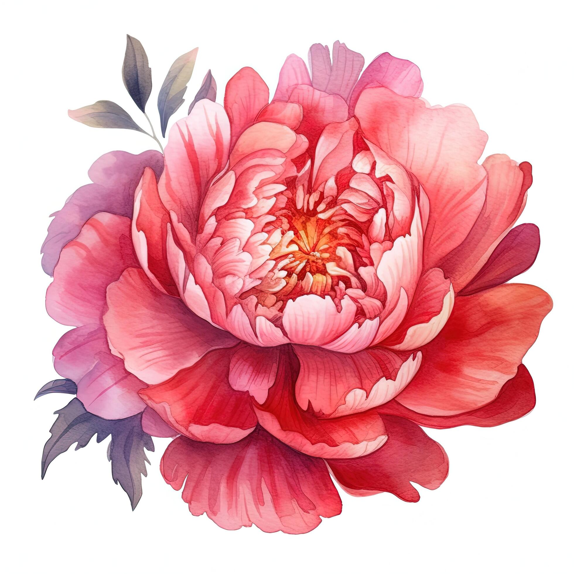 Watercolor beautiful peony flower. Illustration Stock Free