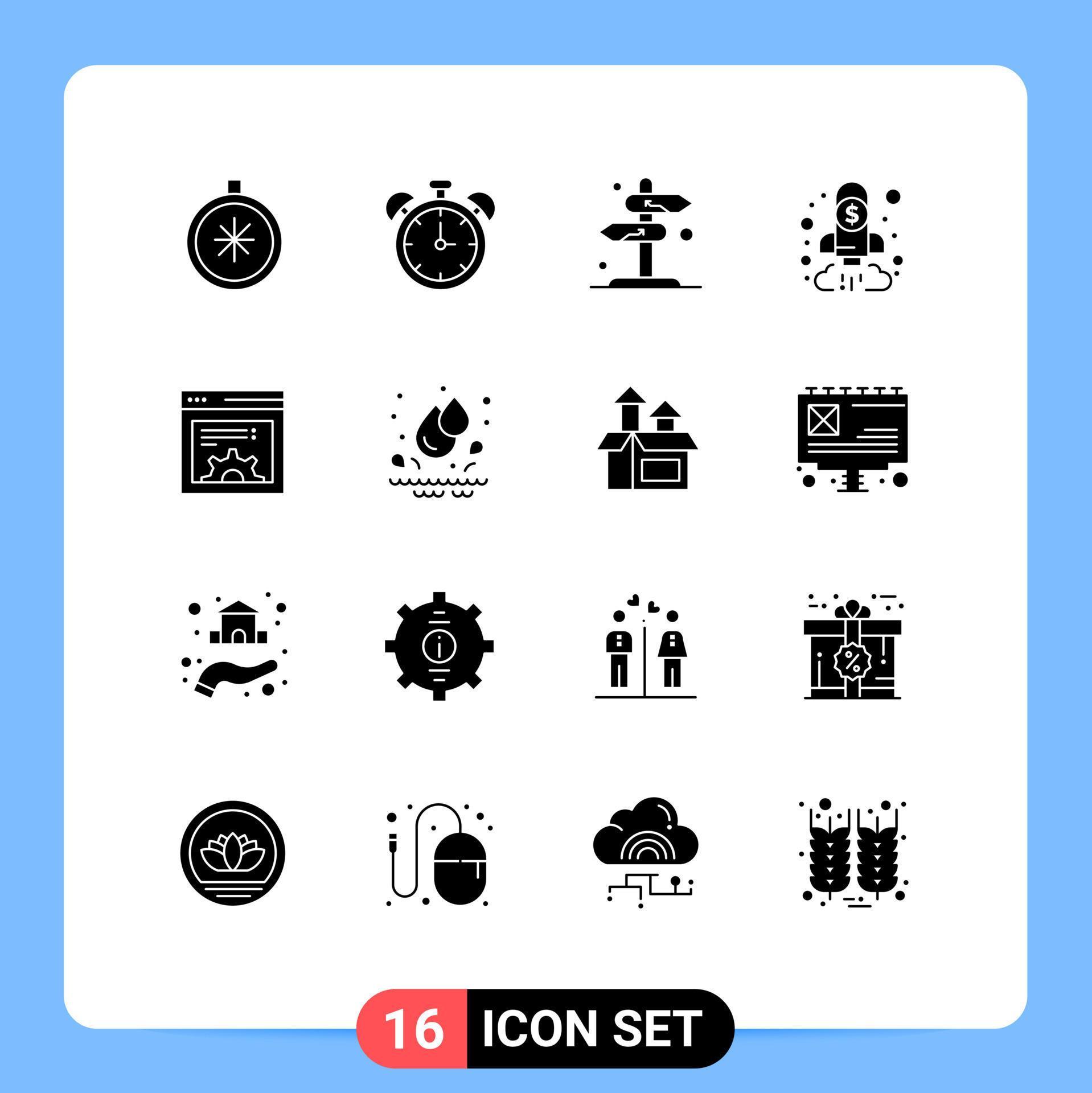 16 Universal Solid Glyphs Set for Web and Mobile Applications goal chart board business arrow Editable Vector Design Elements Stock Free