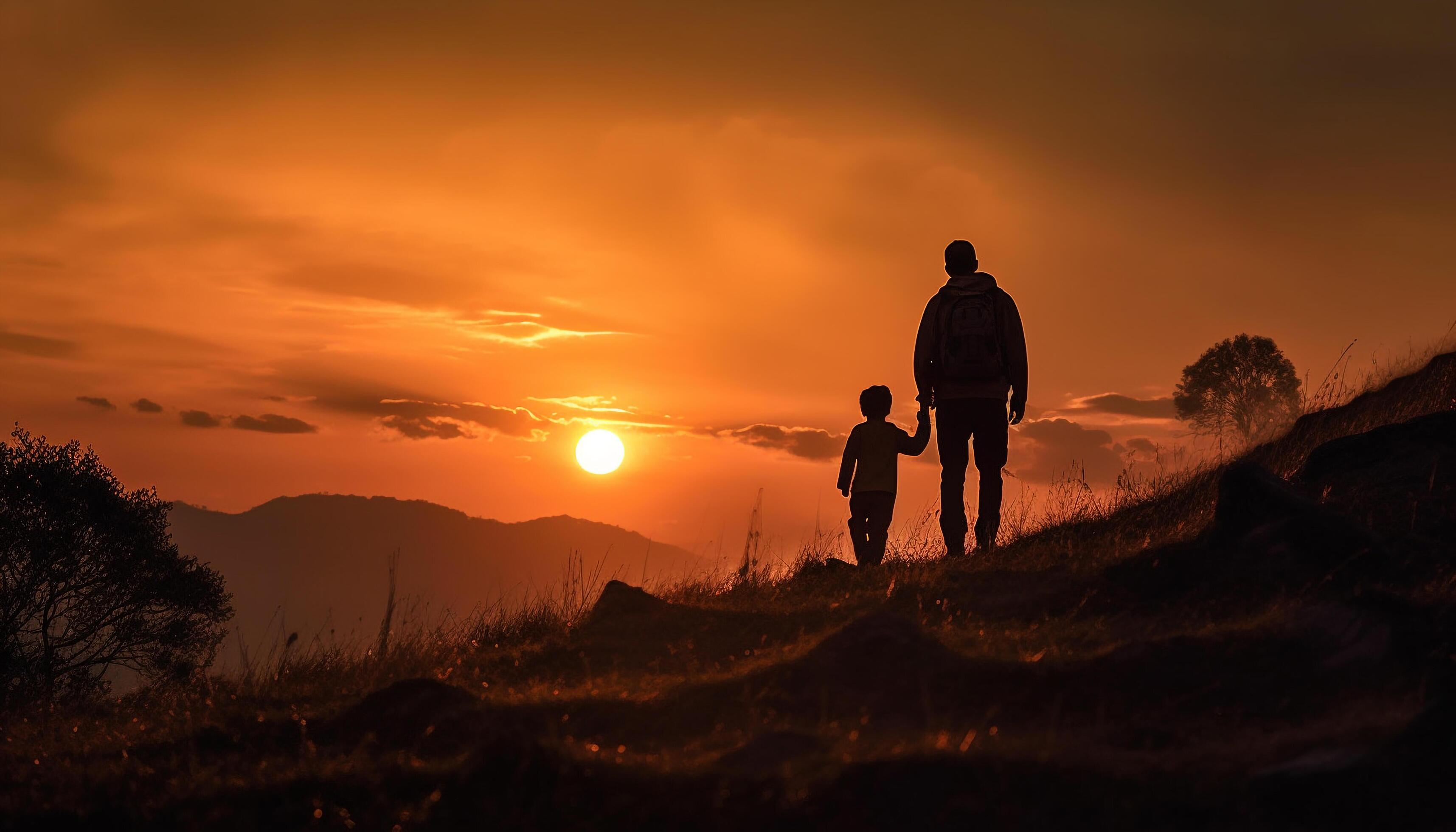 A family hiking together, embracing autumn beauty generated by AI Stock Free