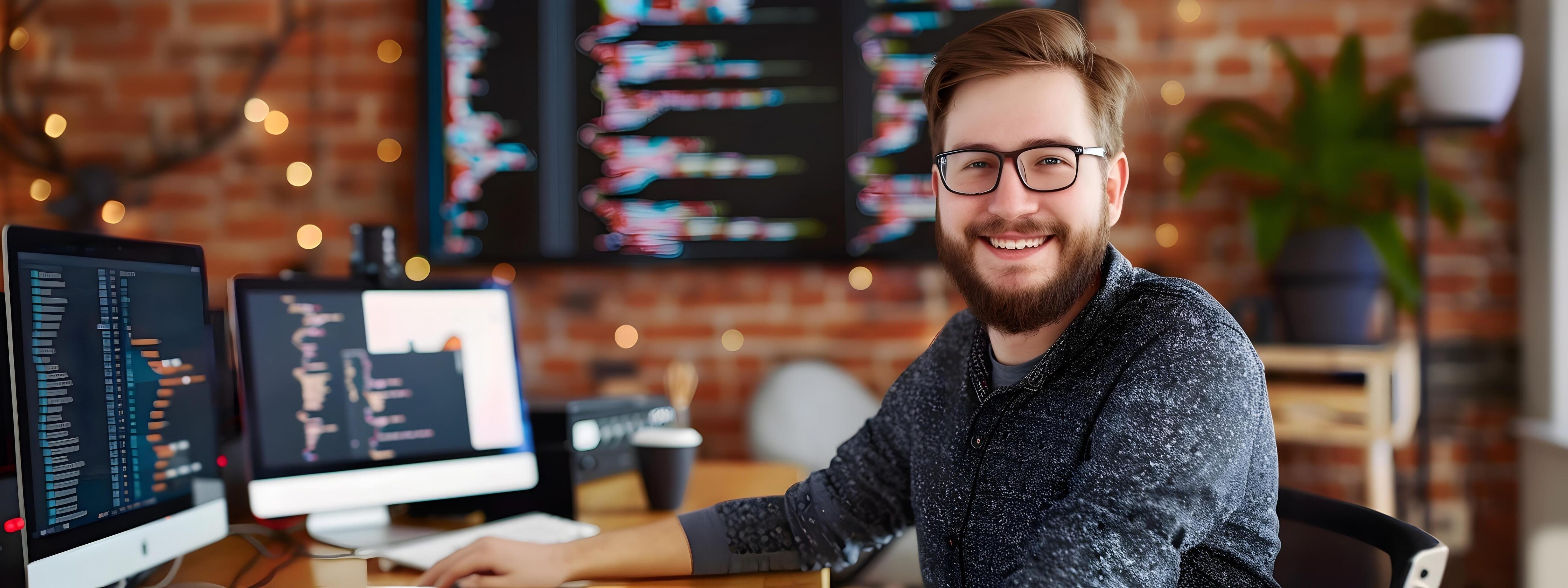 Confident Young Application Developer Working at Desk in Modern Office Stock Free