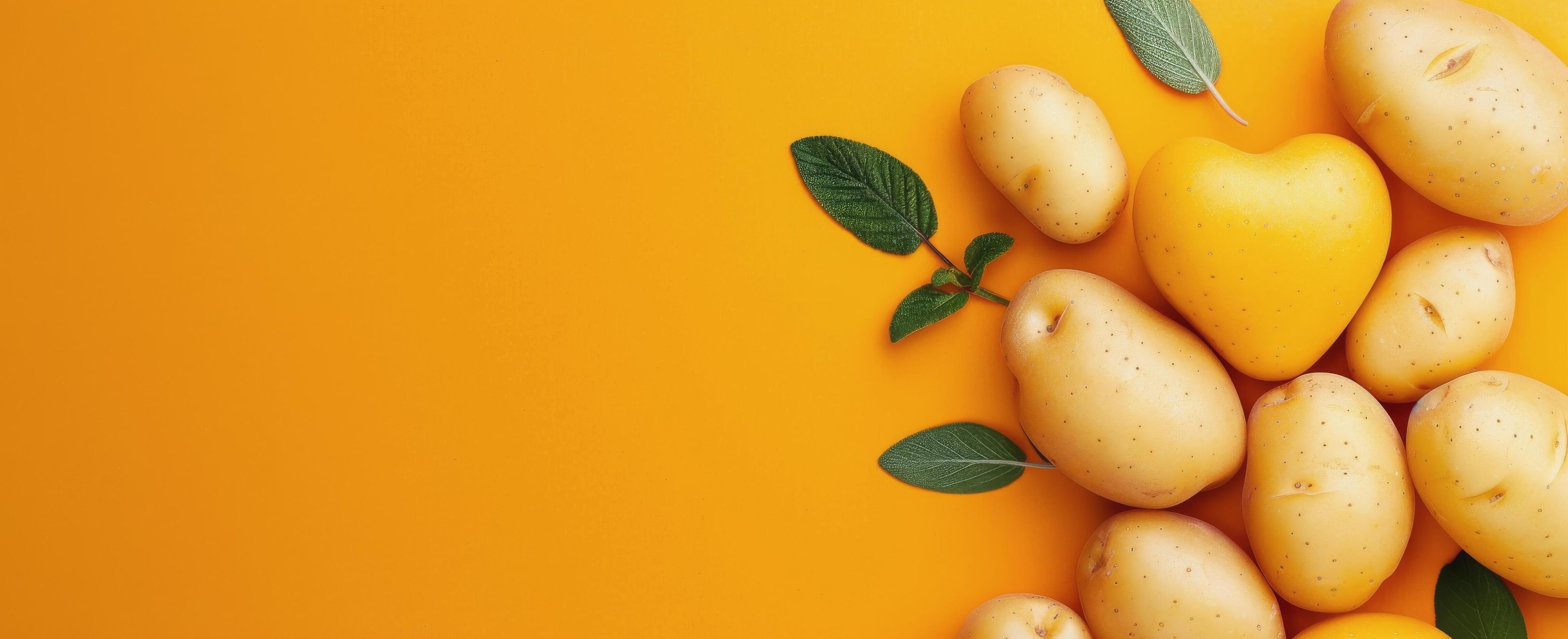 Fresh Potatoes on Yellow Background in Natural Light Stock Free