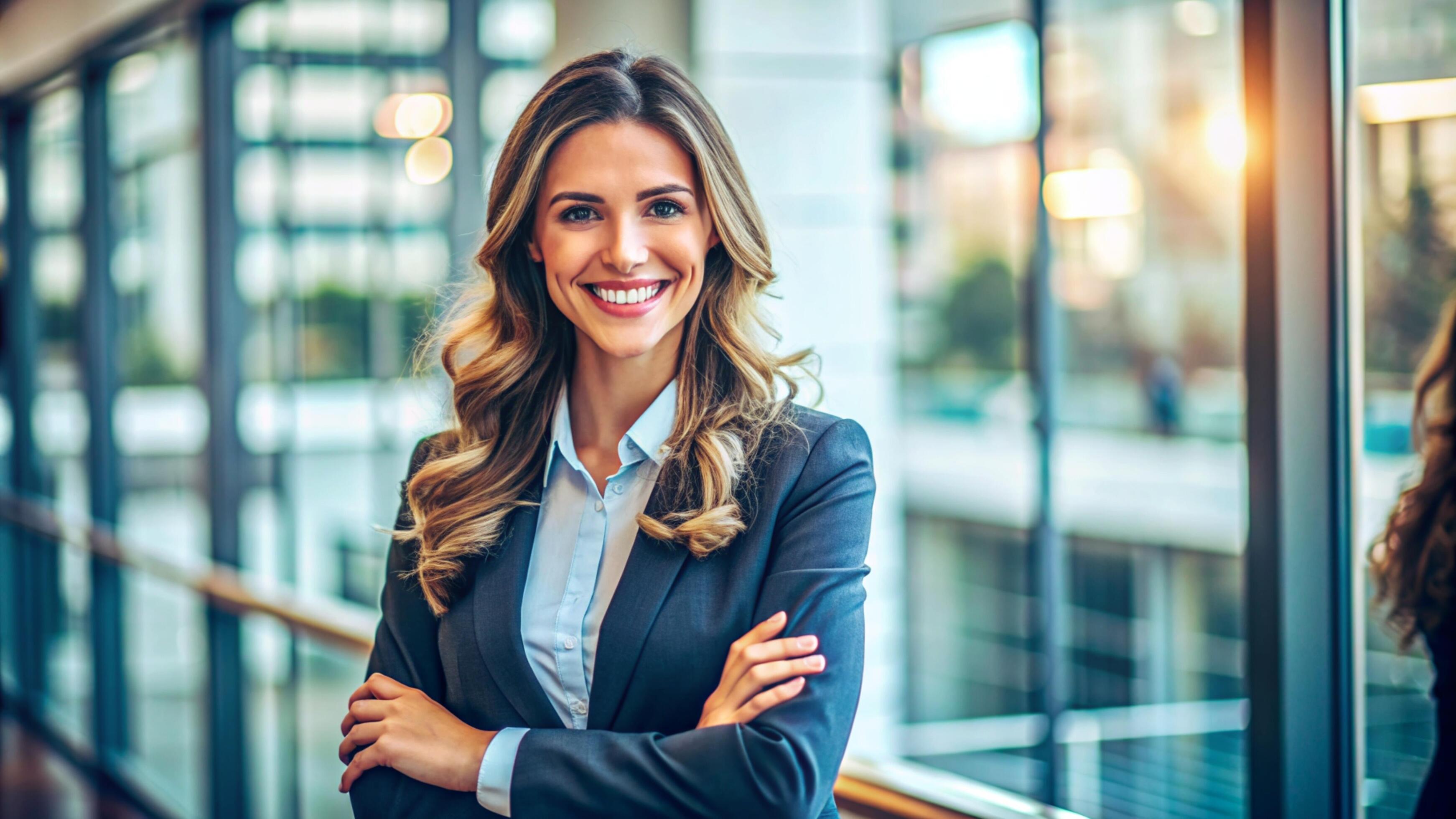 A Young happy pretty smiling professional business woman Stock Free