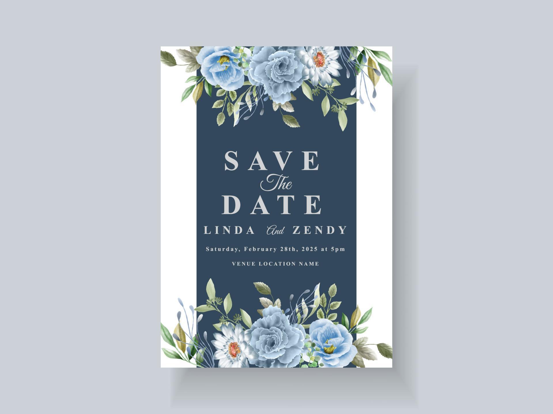 Beautiful blue flowers wedding invitation card template Stock Free