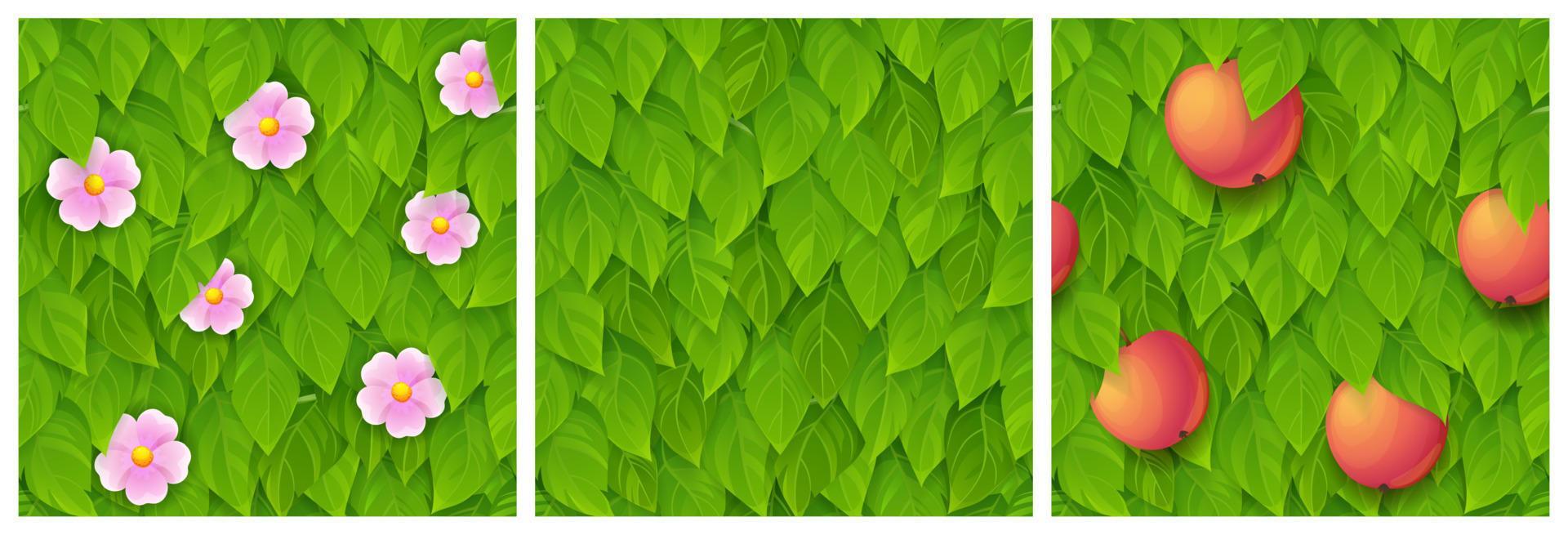 Game textures of green leaves, flowers and fruits Stock Free