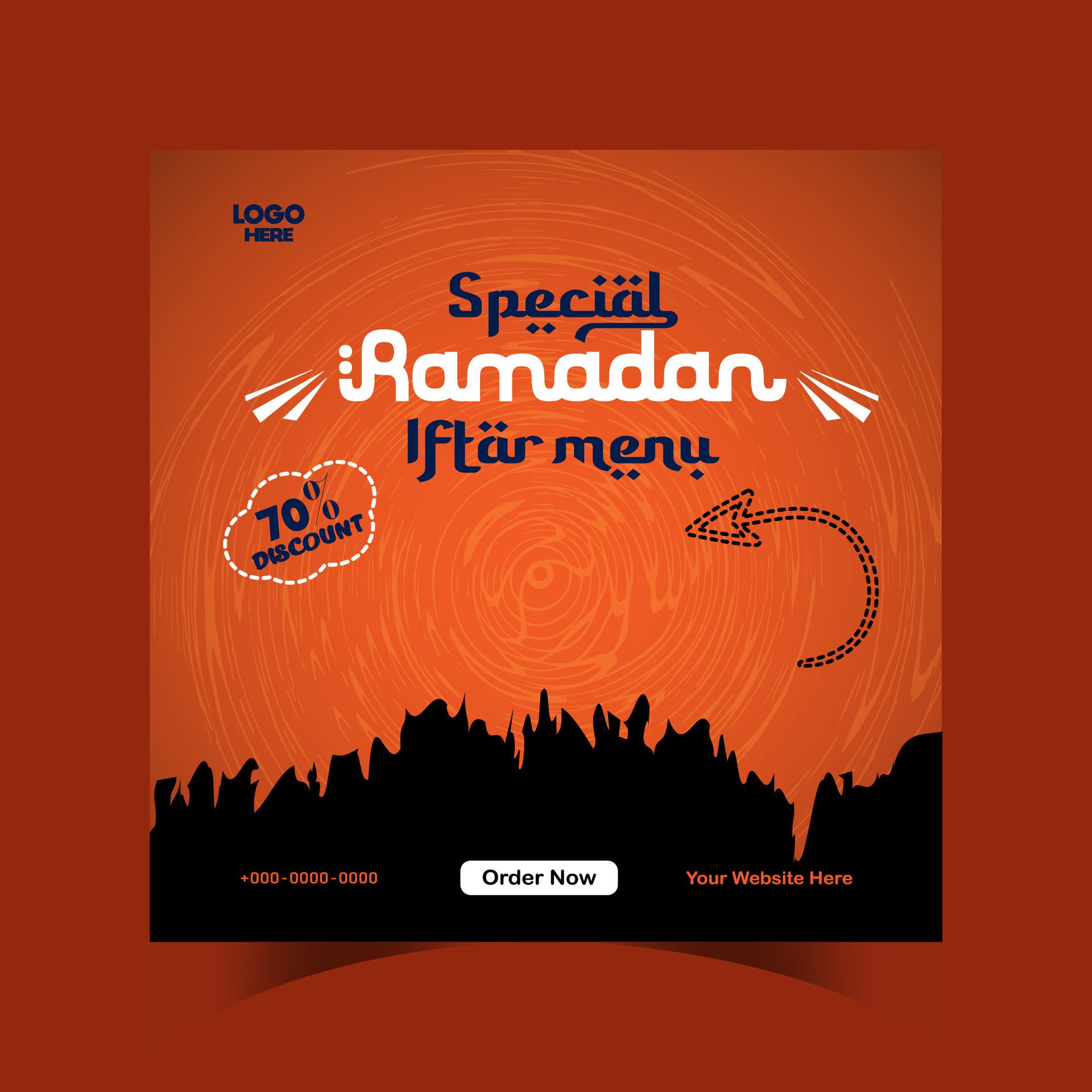 Ramadan iftar menu food post design and social media banner template Free Vector