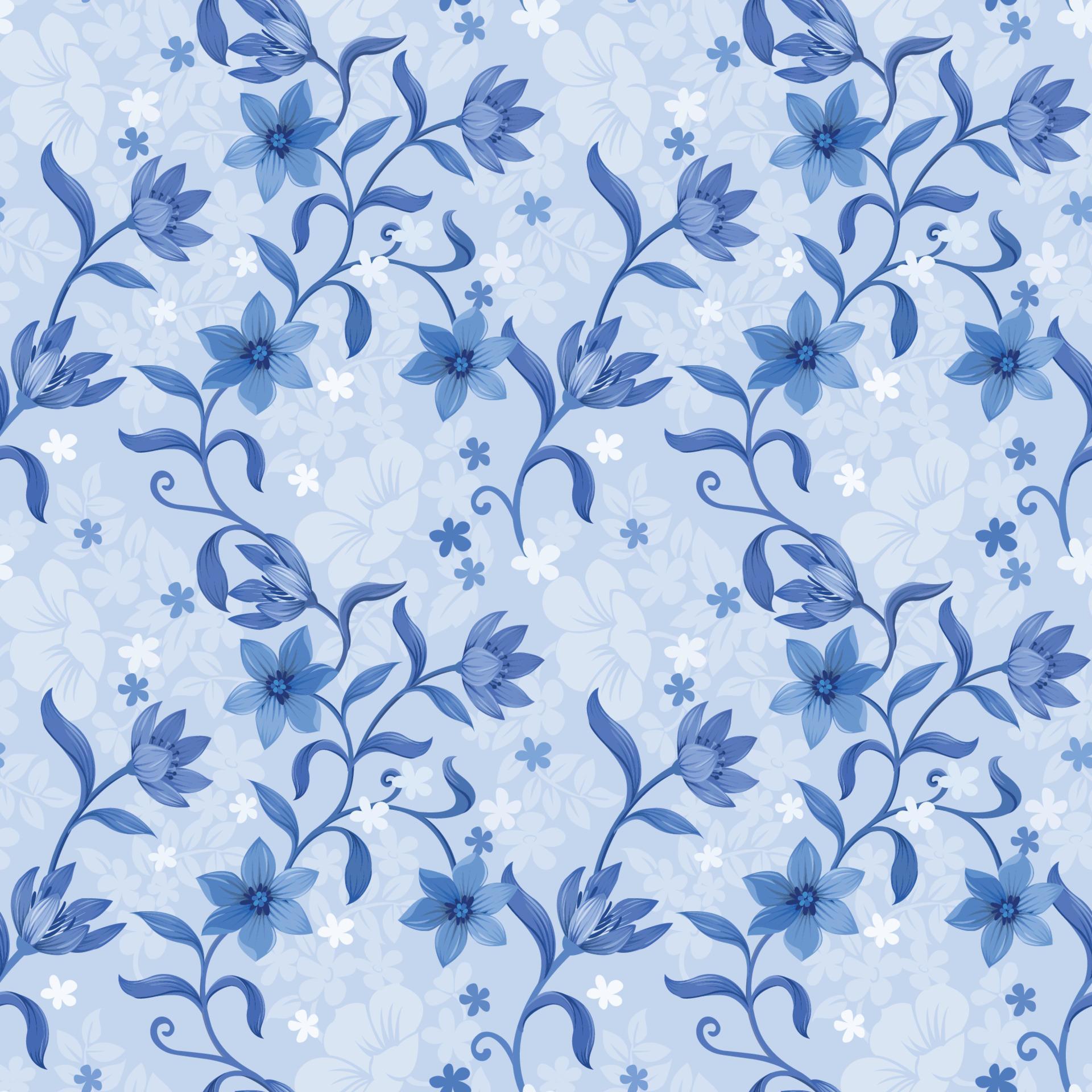 Monochrome blue flowers and leaves. Stock Free