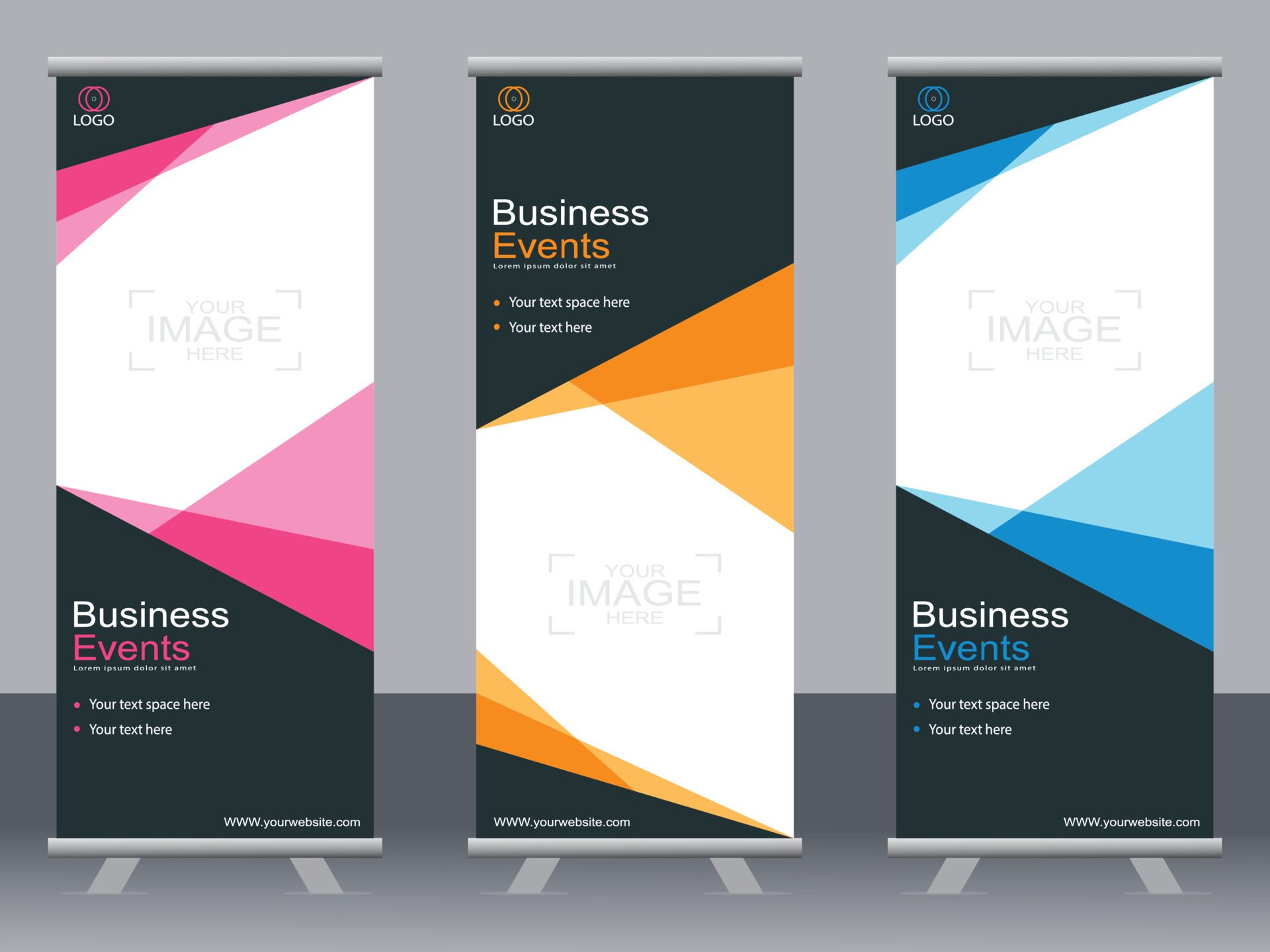 Business banner roll up set standee banner template. Free Vector