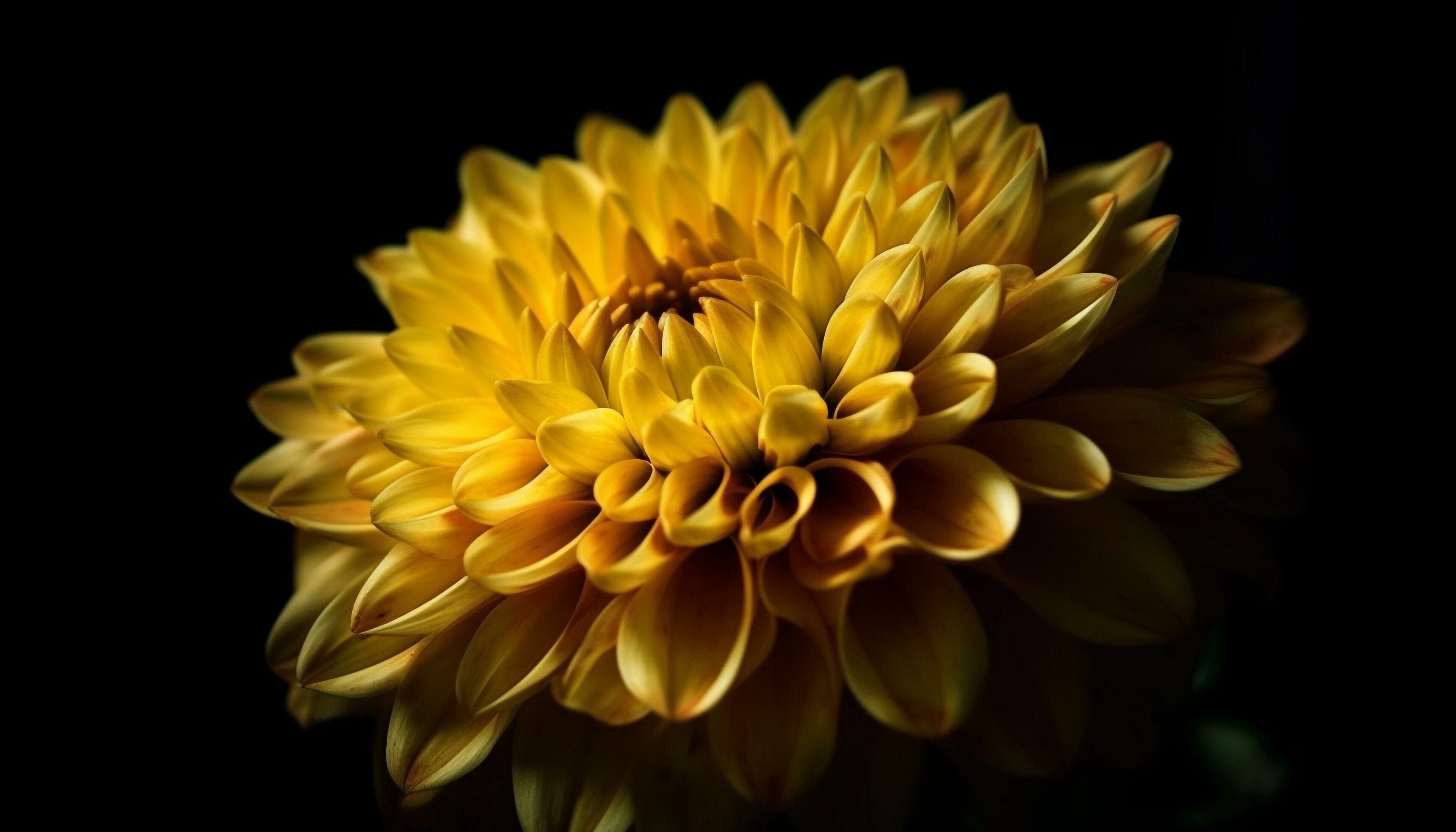 Vibrant yellow daisy, a single flower in focus on black background generated by AI Stock Free