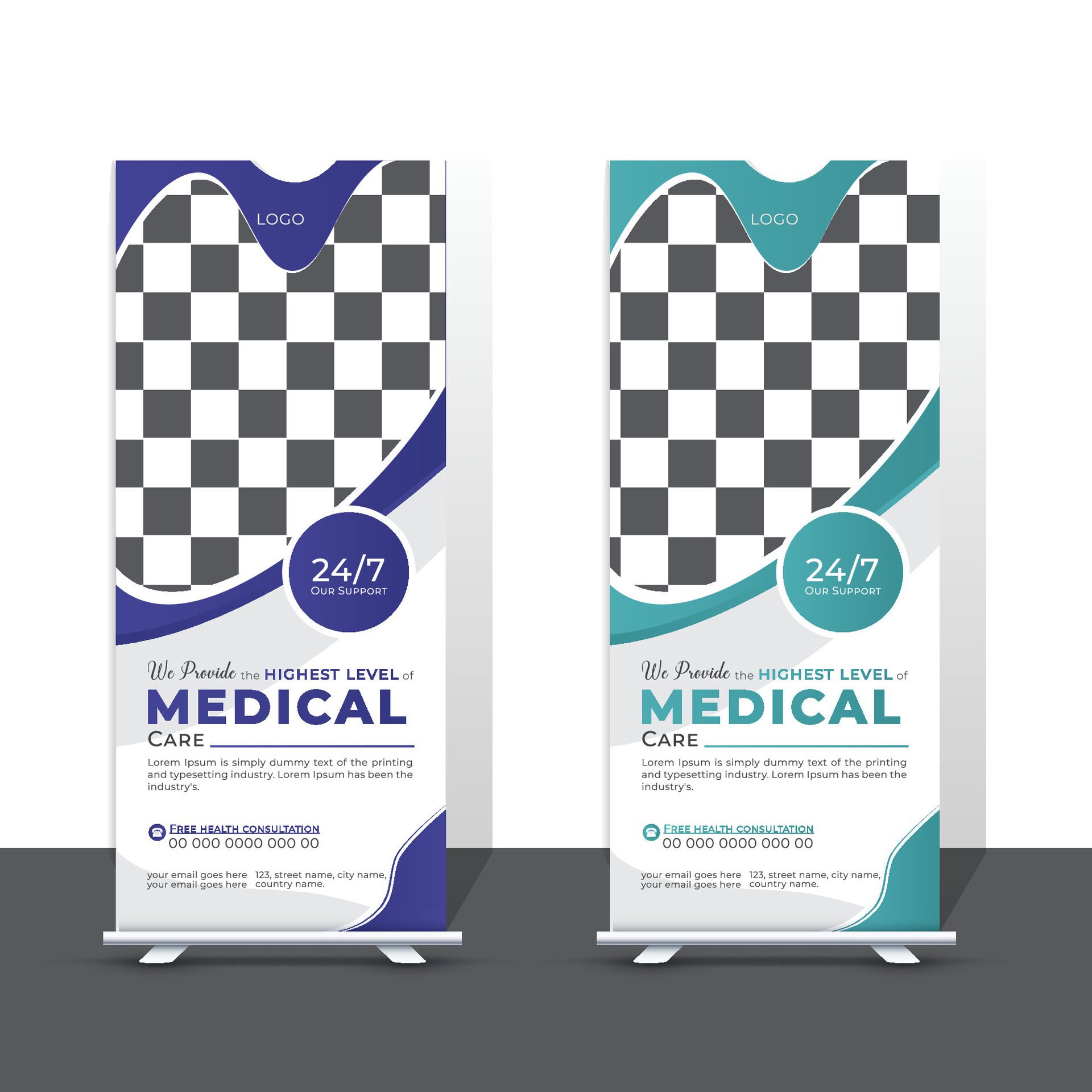 Modern and Professional Medical Roll Up Banner Design Templates Free Vector