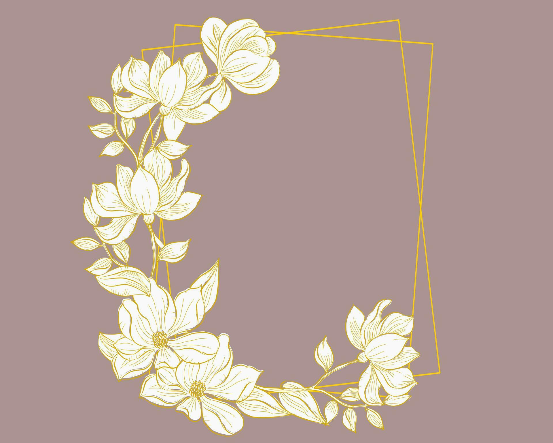 Hand Drawn Gold Magnolia Flower Frame Stock Free