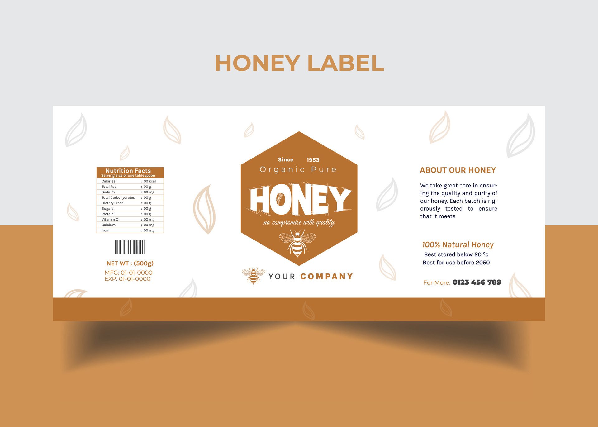 Honey Label Pure honey ads banner design Free Vector