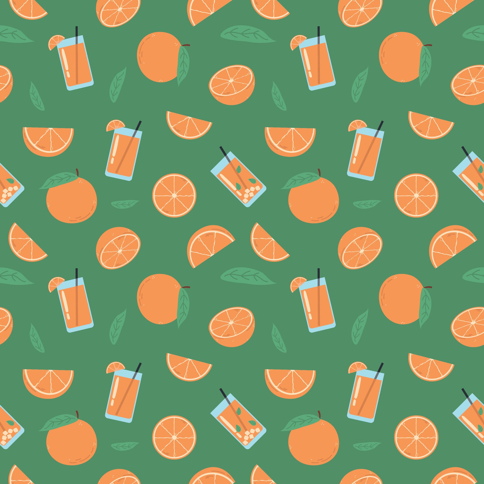 Orange Seamless Pattern, orange slice, juice, smoothie Free Vector