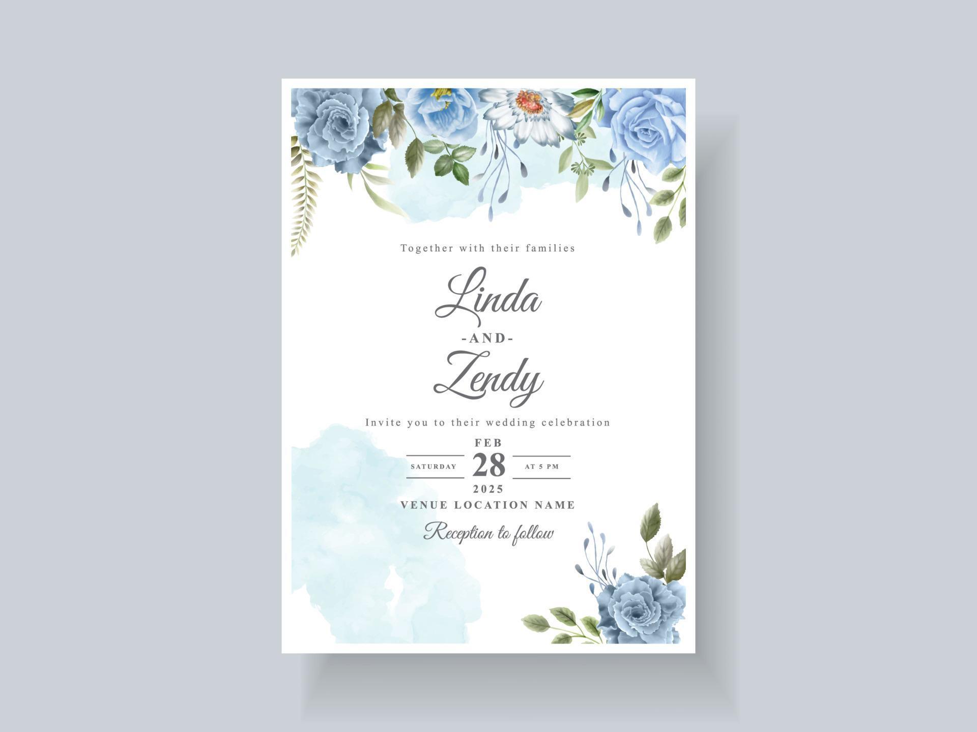 Beautiful blue flowers wedding invitation card template Stock Free