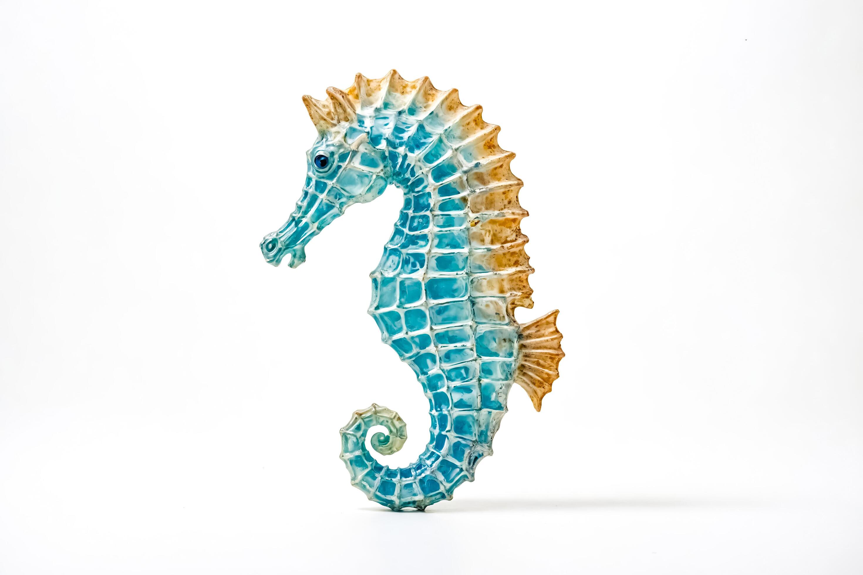 Blue and Gold Seahorse Figurine on White Background Stock Free