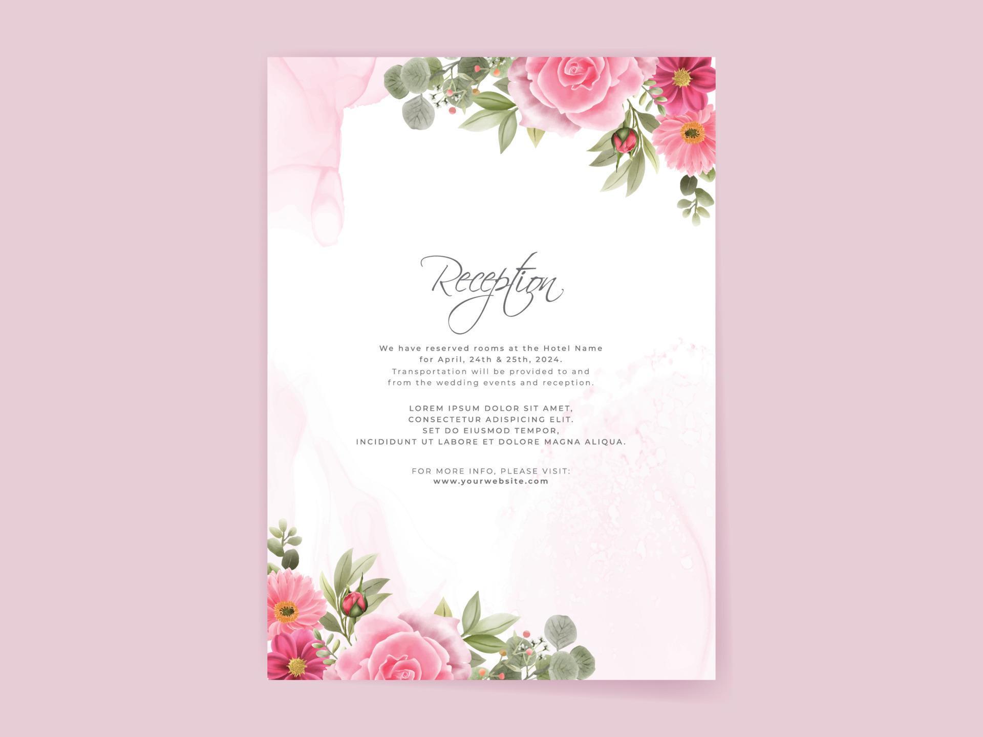 wedding invitation card set with beautiful pink flowers design Stock Free