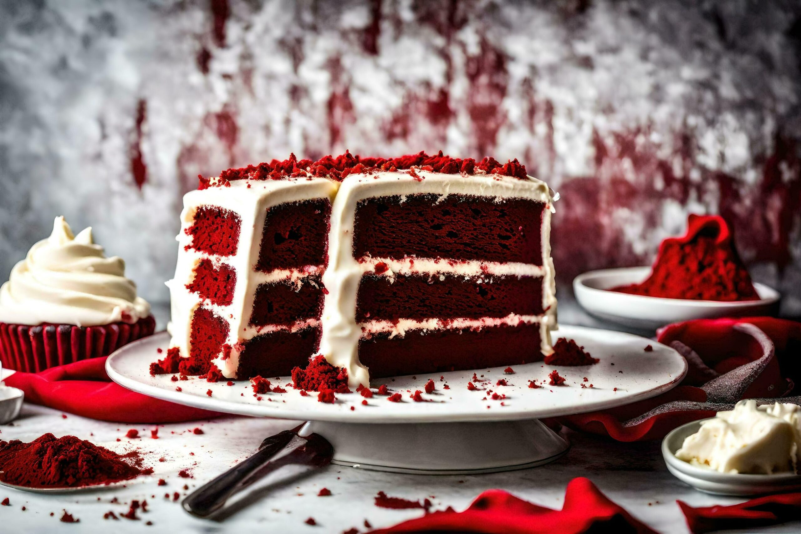 a piece of red velvet cake on a plate Free Photo