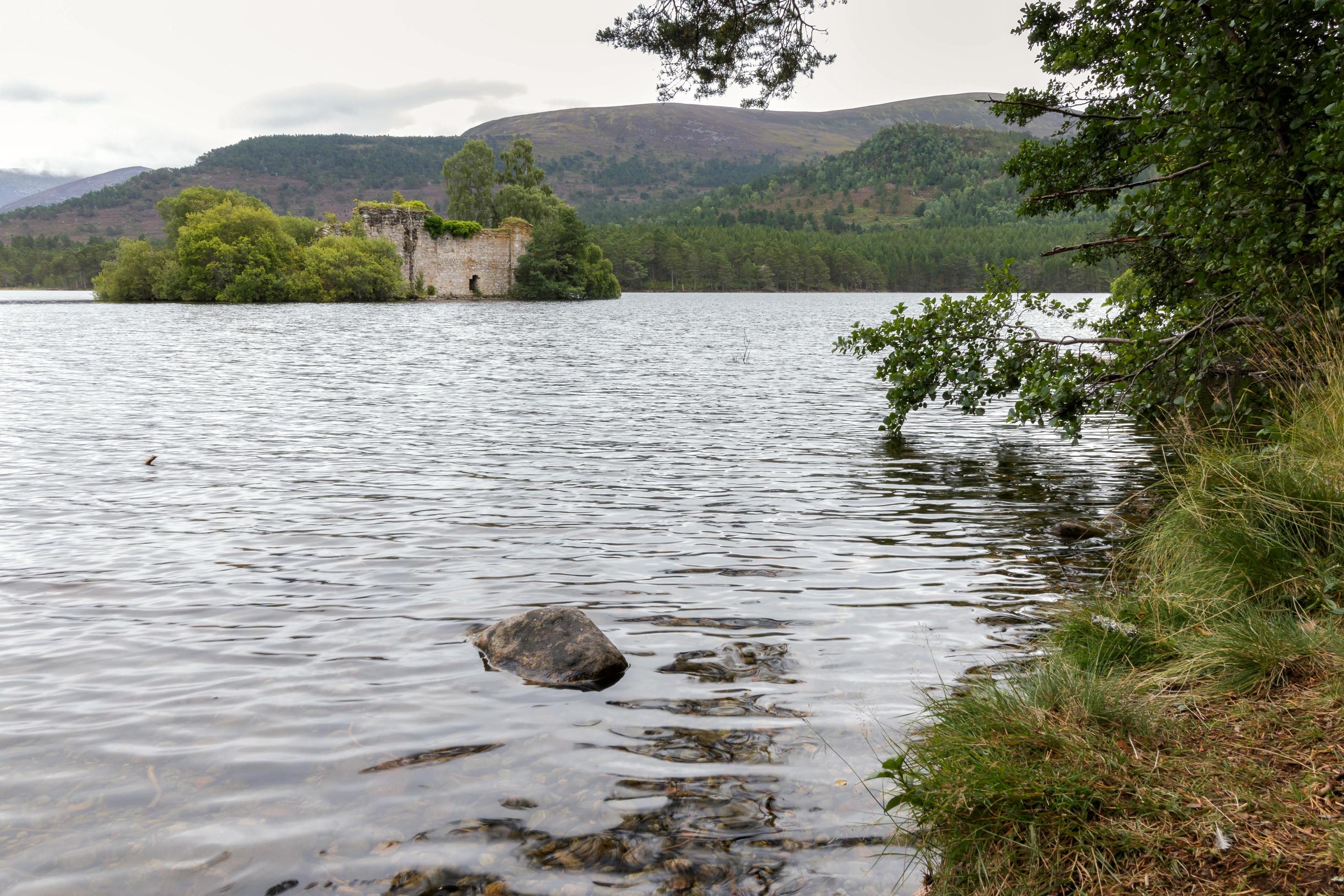 Castle in the middle of Loch an Eilein near Aviemore Scotland Stock Free