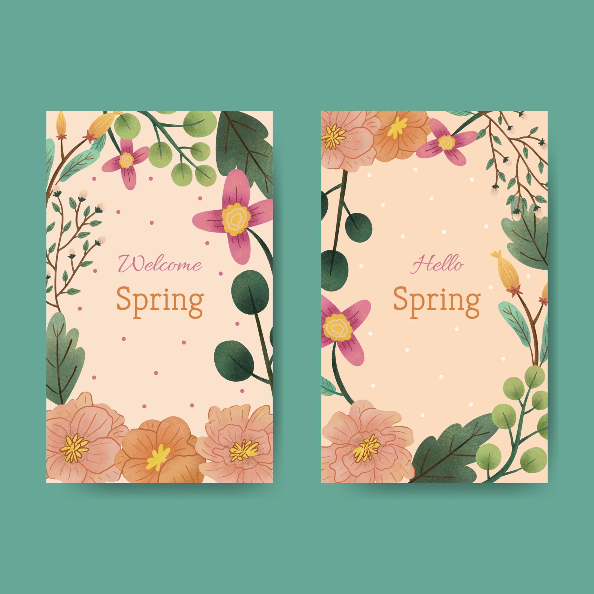 Pink Flower Spring Greeting Cards Set Stock Free