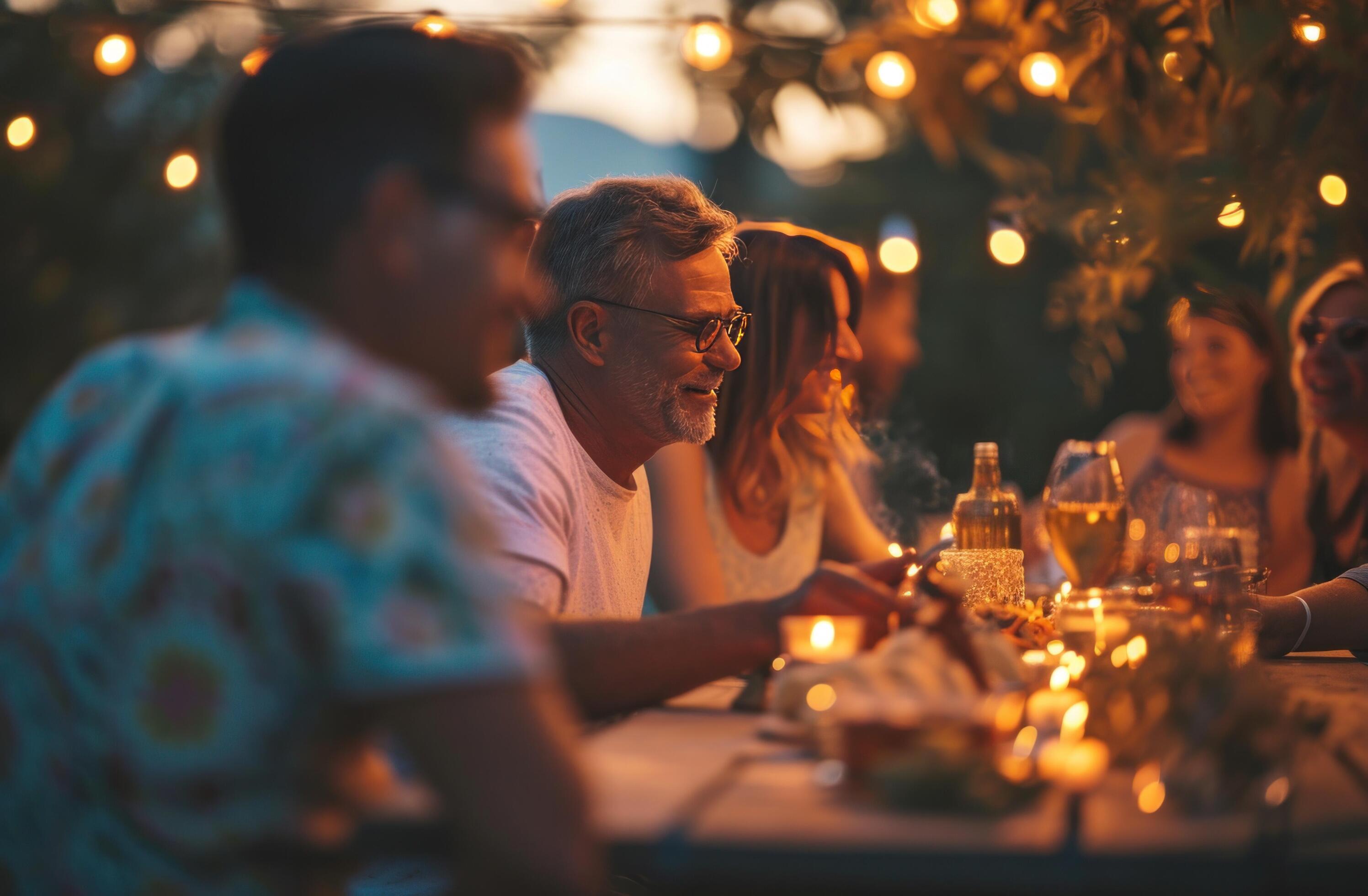 AI generated father celebrating grill party with family Stock Free