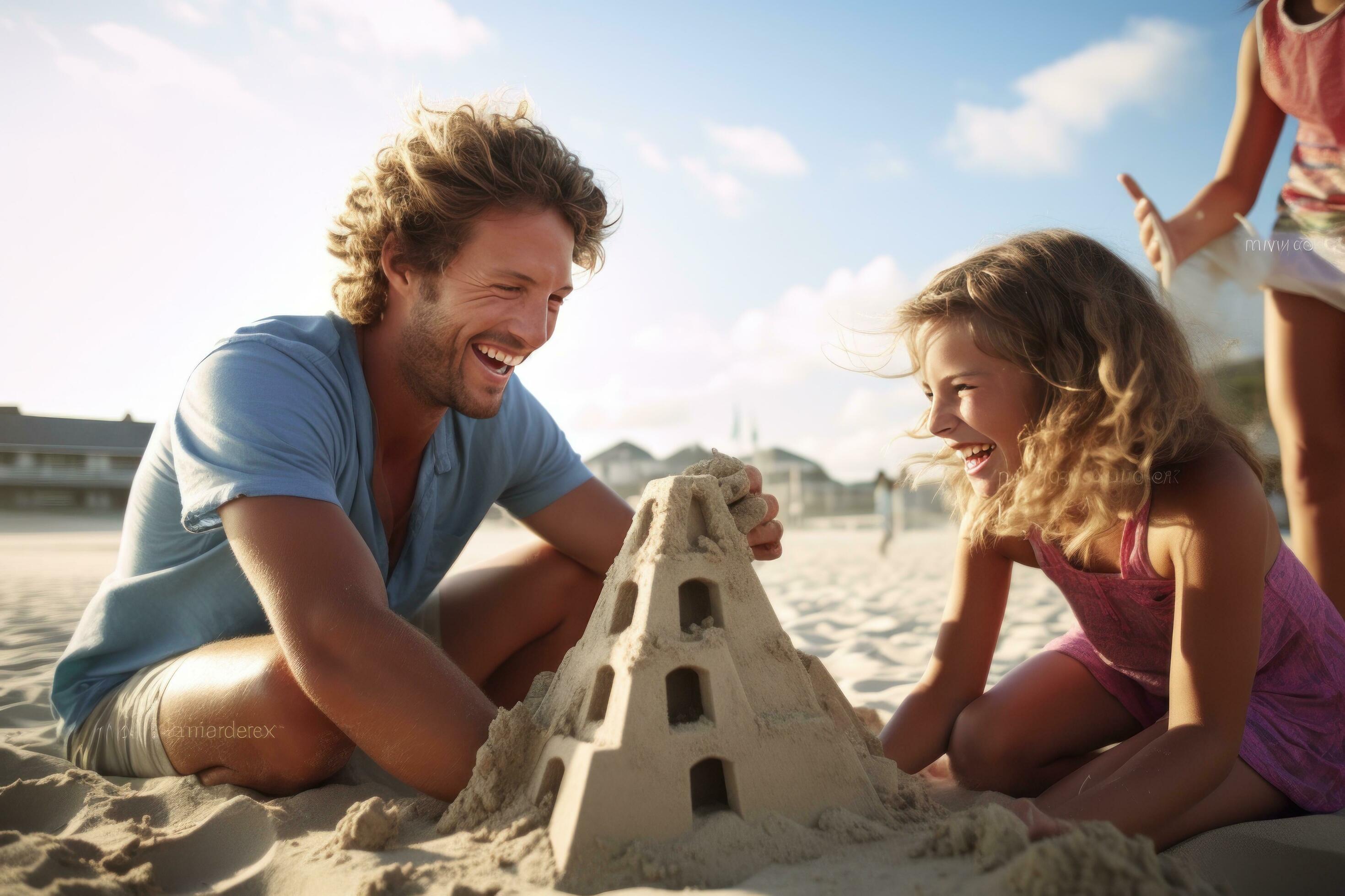 Happy family on the beach Stock Free