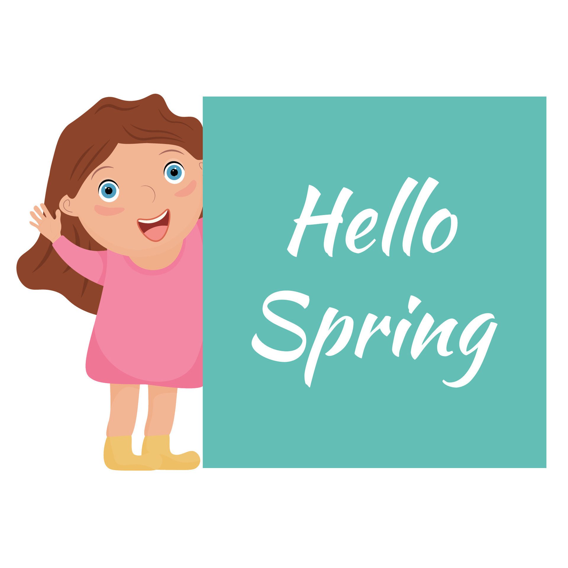 Hello Spring. a girl holds a banner with the text. Vector illustration Free Vector