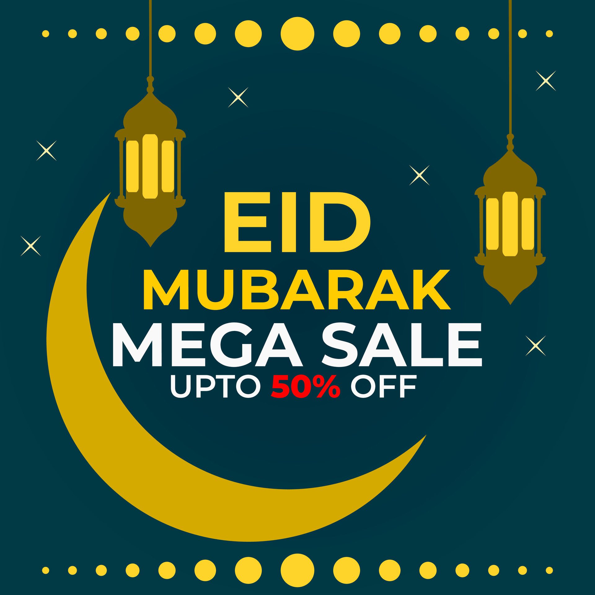 Eid Mubarak Mega sale up to fifty percent off square banner for advertisement Free Vector