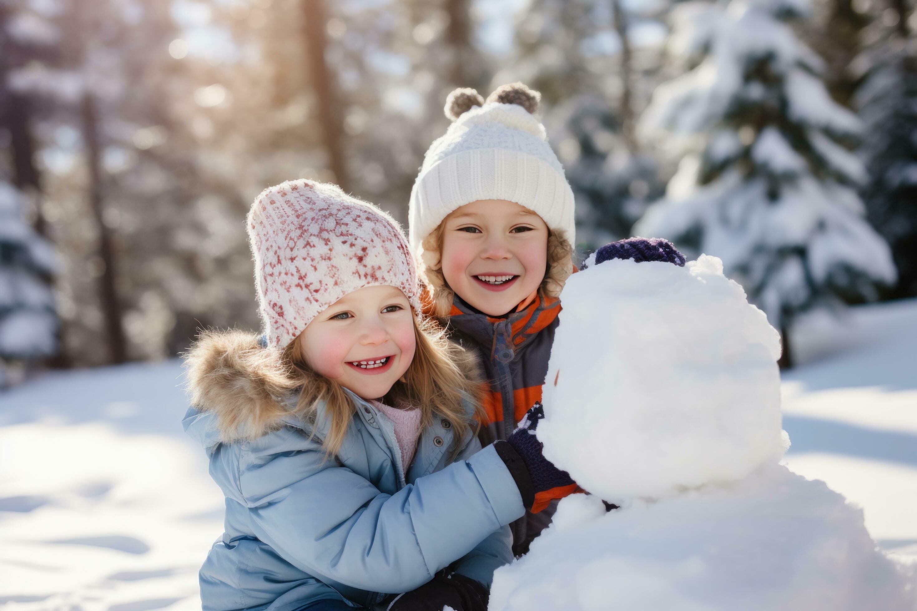 AI generated Family teamwork, building a snowman, smiles, and the magic of snowy togetherness Stock Free