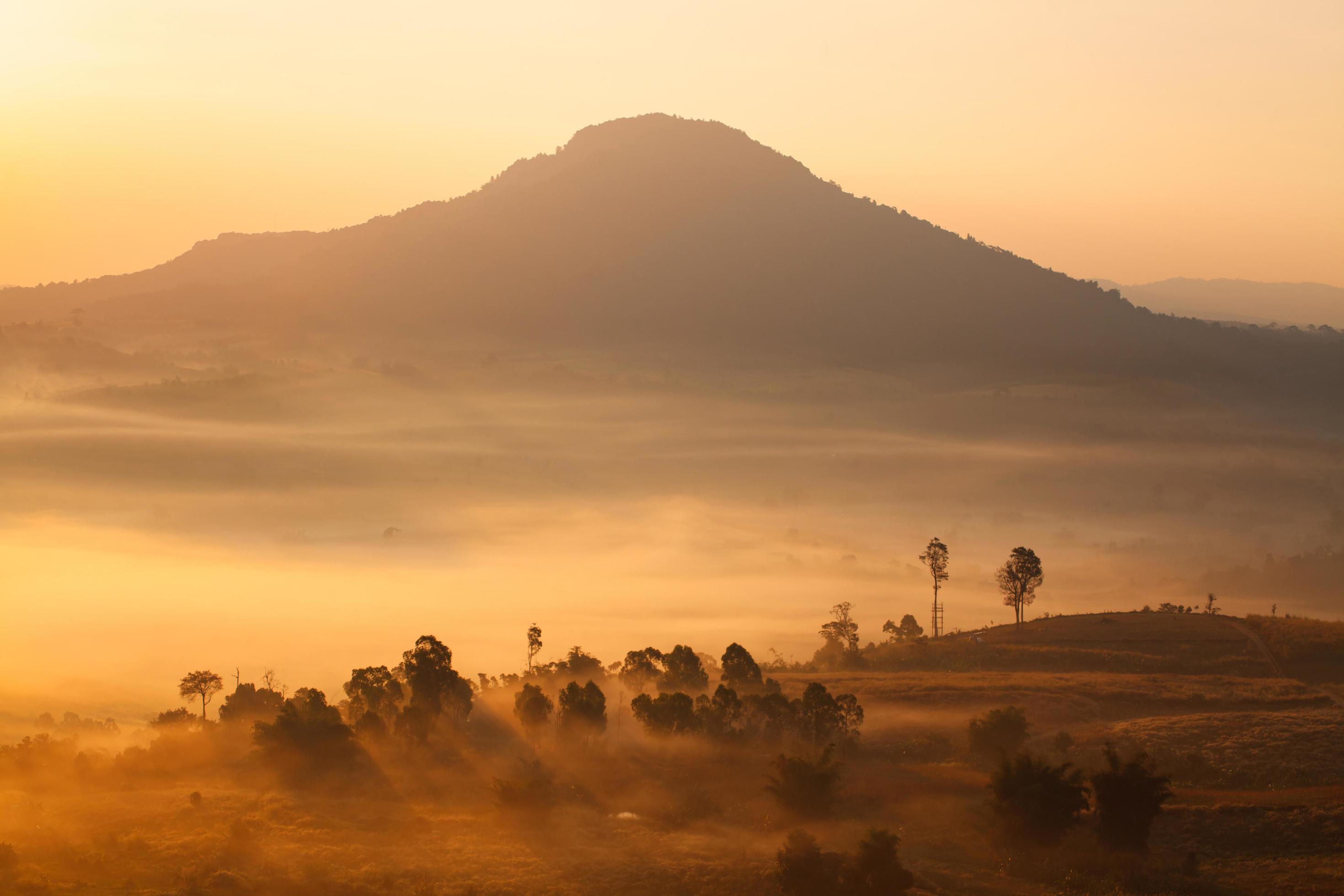 Misty morning sunrise in Khao Takhian Ngo View Point at Khao-kho Phetchabun,Thailand Stock Free